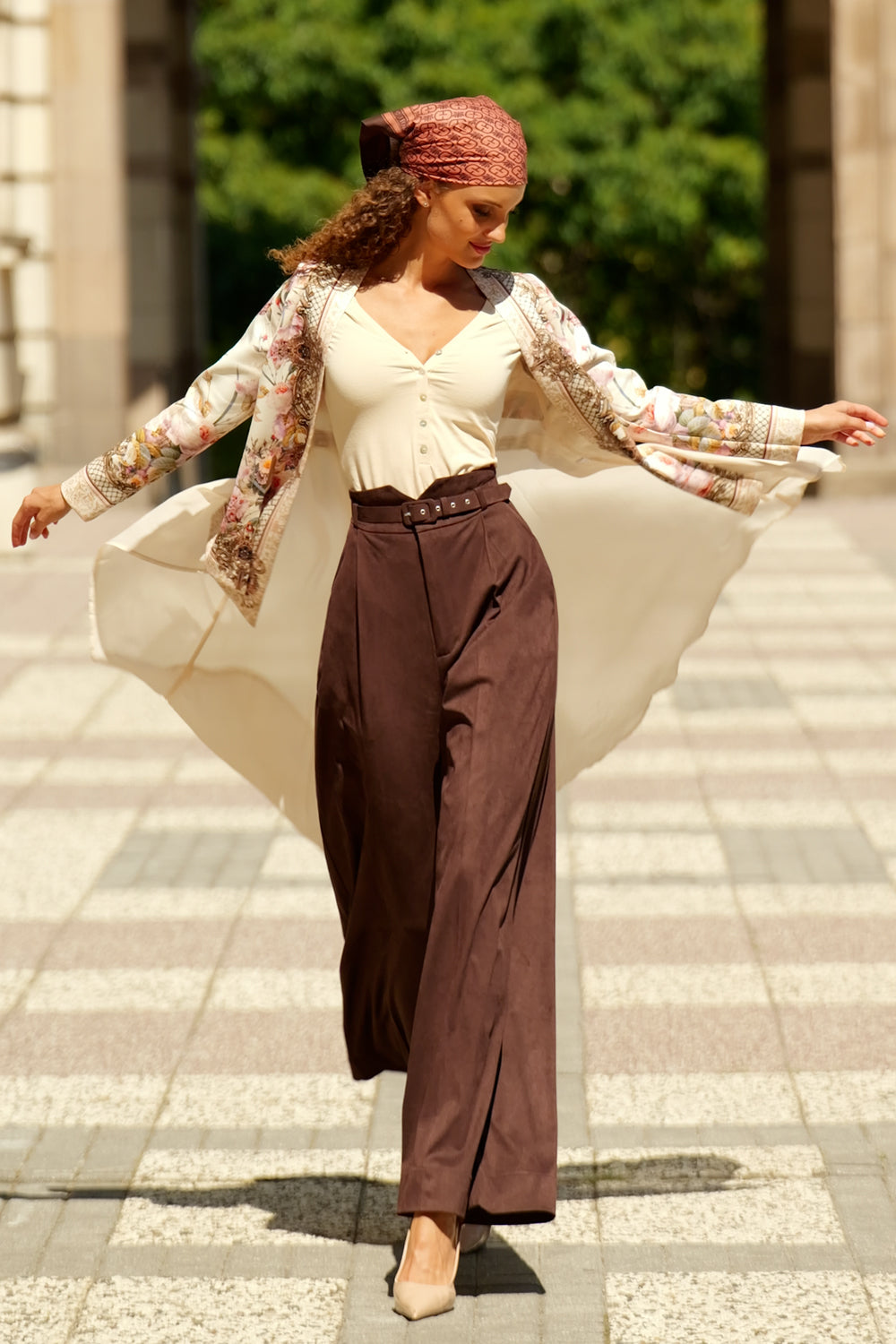 ELEGANT PRINTED CARDIGAN WITH CHIFFON BACK - BAROQUE FLOWERS