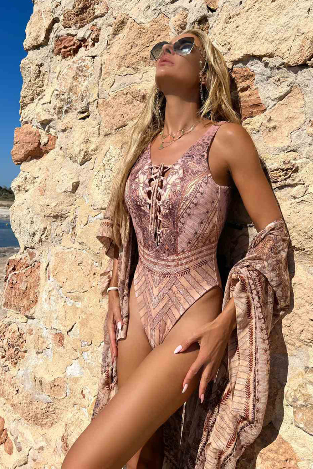 SILK COTTON KIMONO DRESS - LEO BEIGE