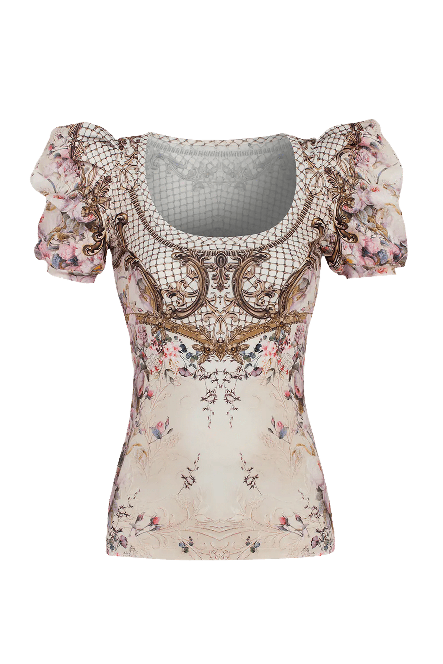T-SHIRT À MANCHES BOUFFANTES - FLEURS BAROQUES