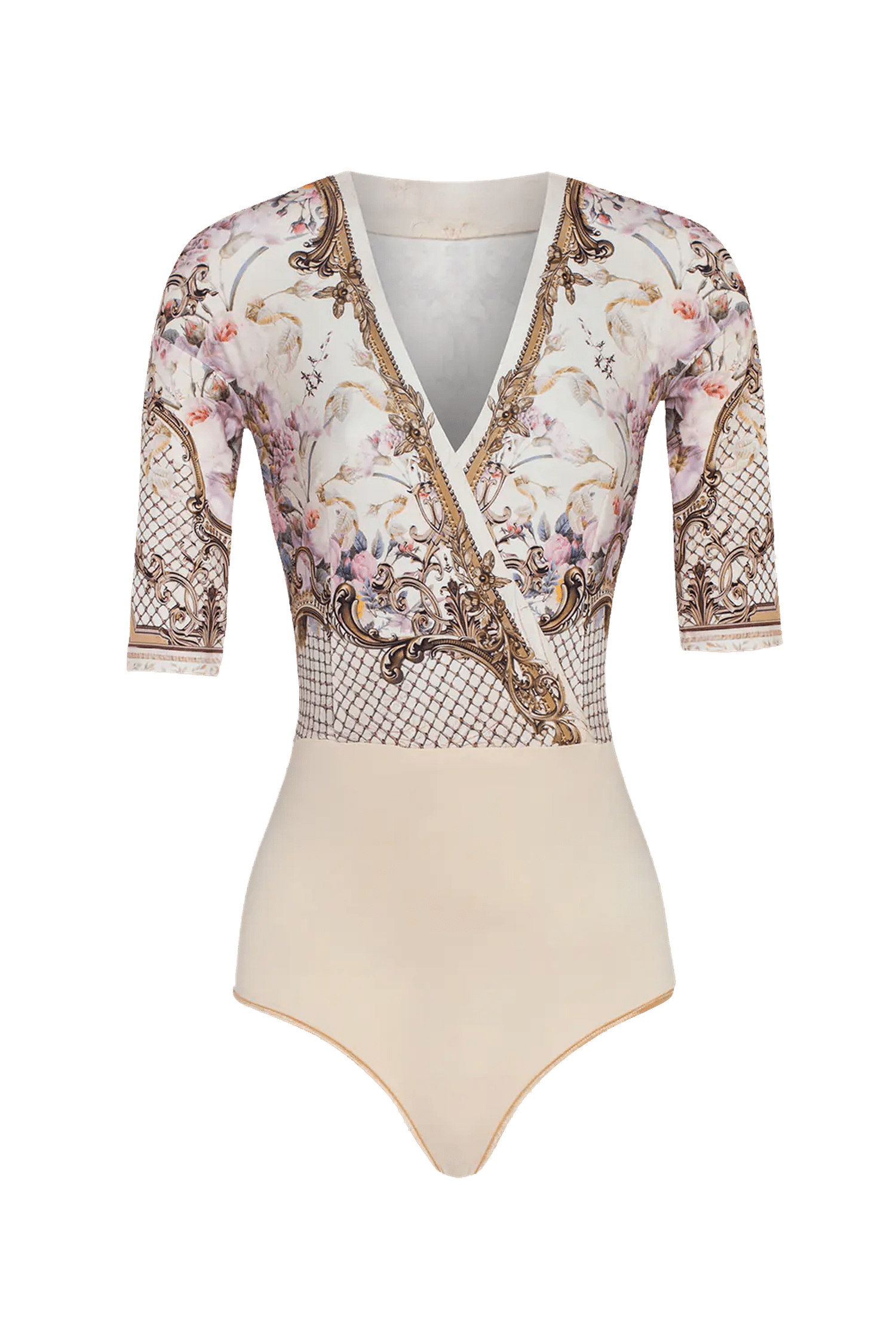 WRAPPED V-NECK BODYSUIT - BAROQUE FLOWERS