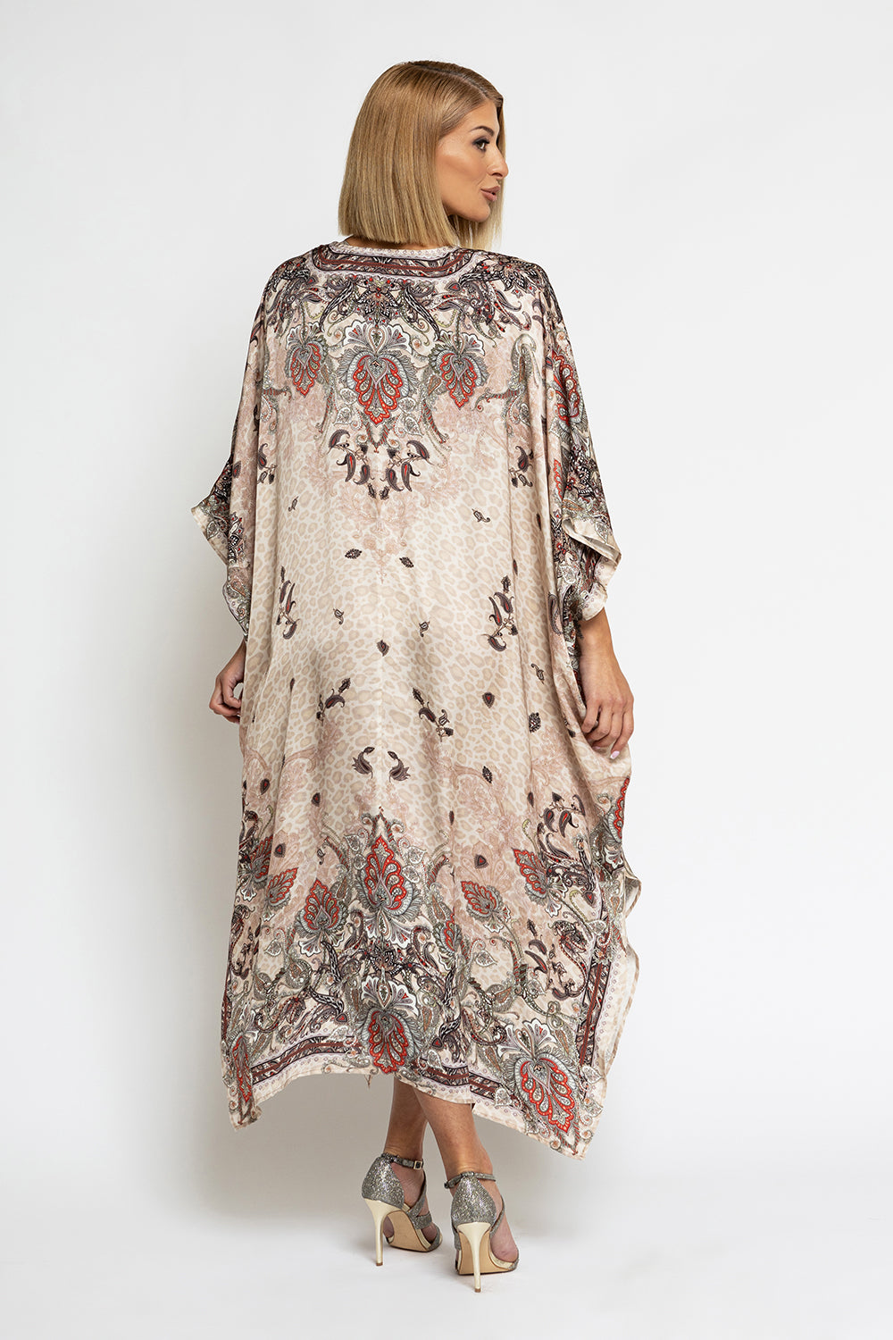 SATIN VISCOSE CAFTAN - PAISLEY BEIGE