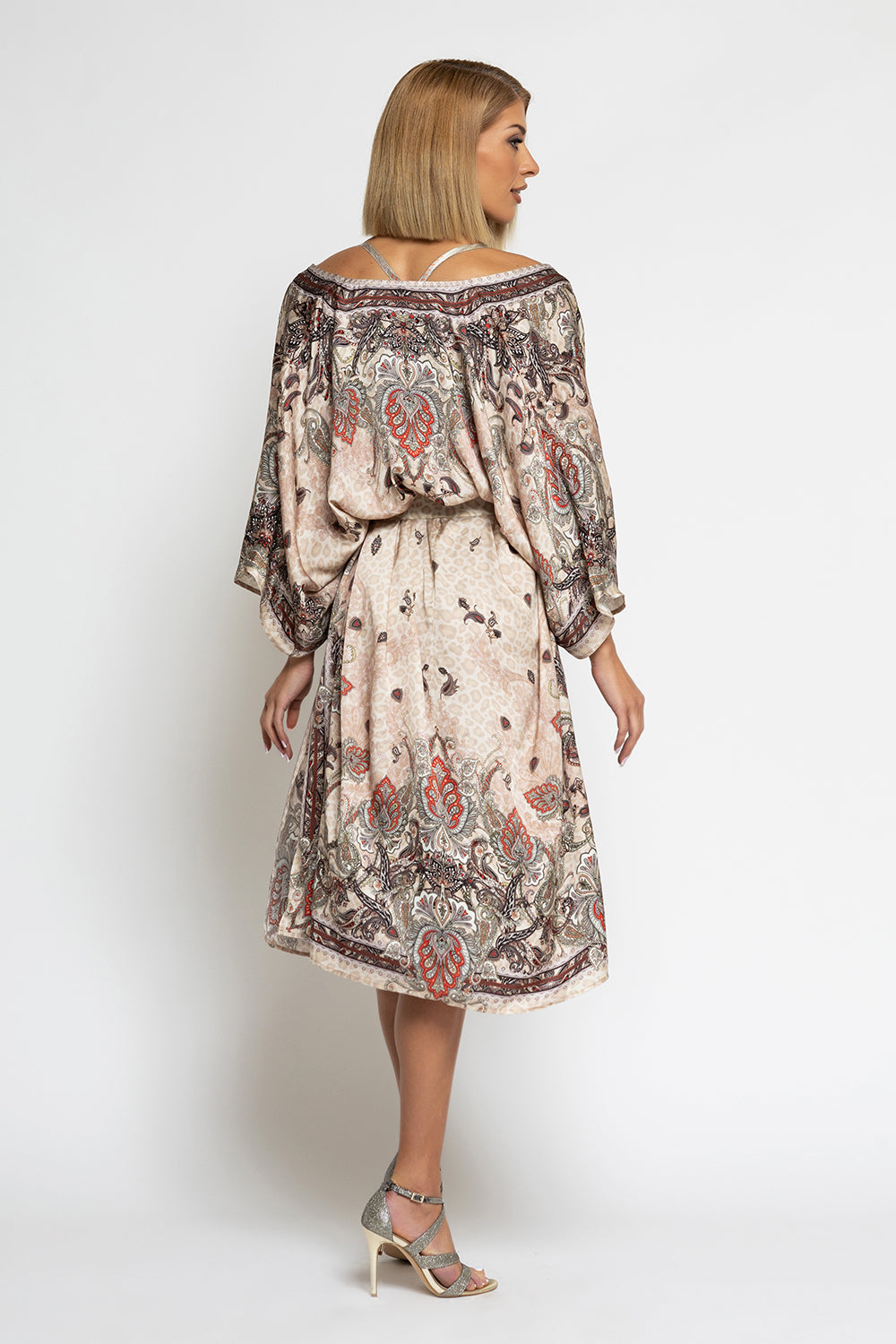 SATIN VISCOSE CAFTAN - PAISLEY BEIGE