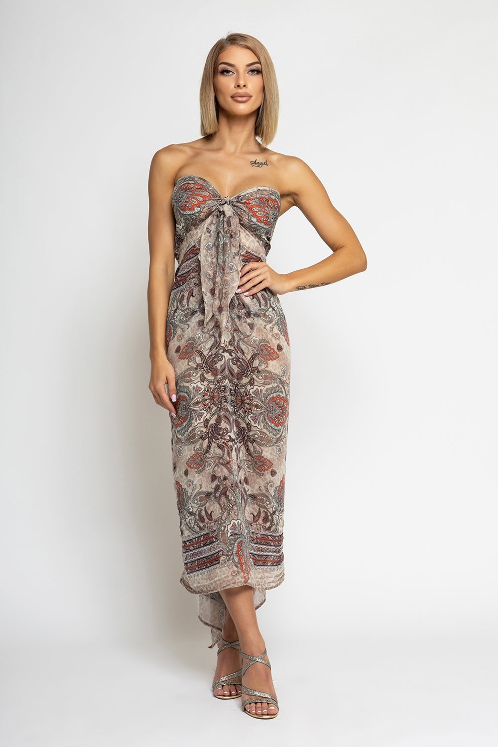 SILK VISCOSE SARONG & SCARF SET – PAISLEY BEIGE
