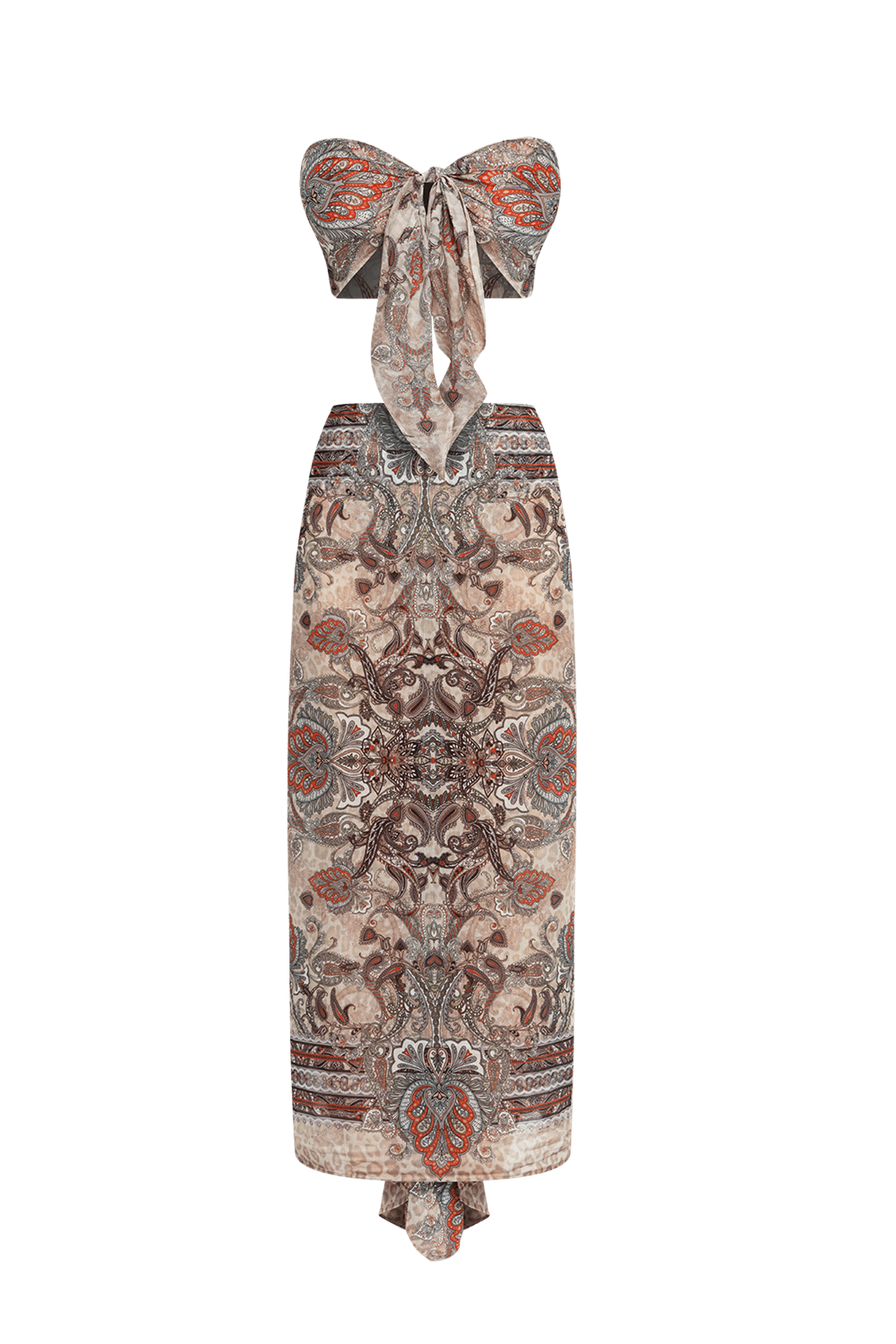 ENSEMBLE DE PAREO ET ÉCHARPE EN VISCOSE DE SOIE – BEIGE PAISLEY