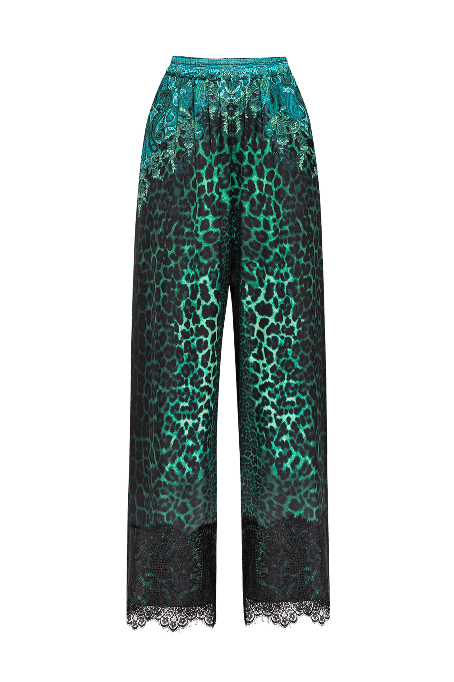 VISCOSE LOOSE TROUSERS - LEO NEON GREEN JIORO СВОБОДЕН ПАНТАЛОН ОТ ЛЪСКАВА ВИСКОЗА - LEO NEON GREEN JIORO