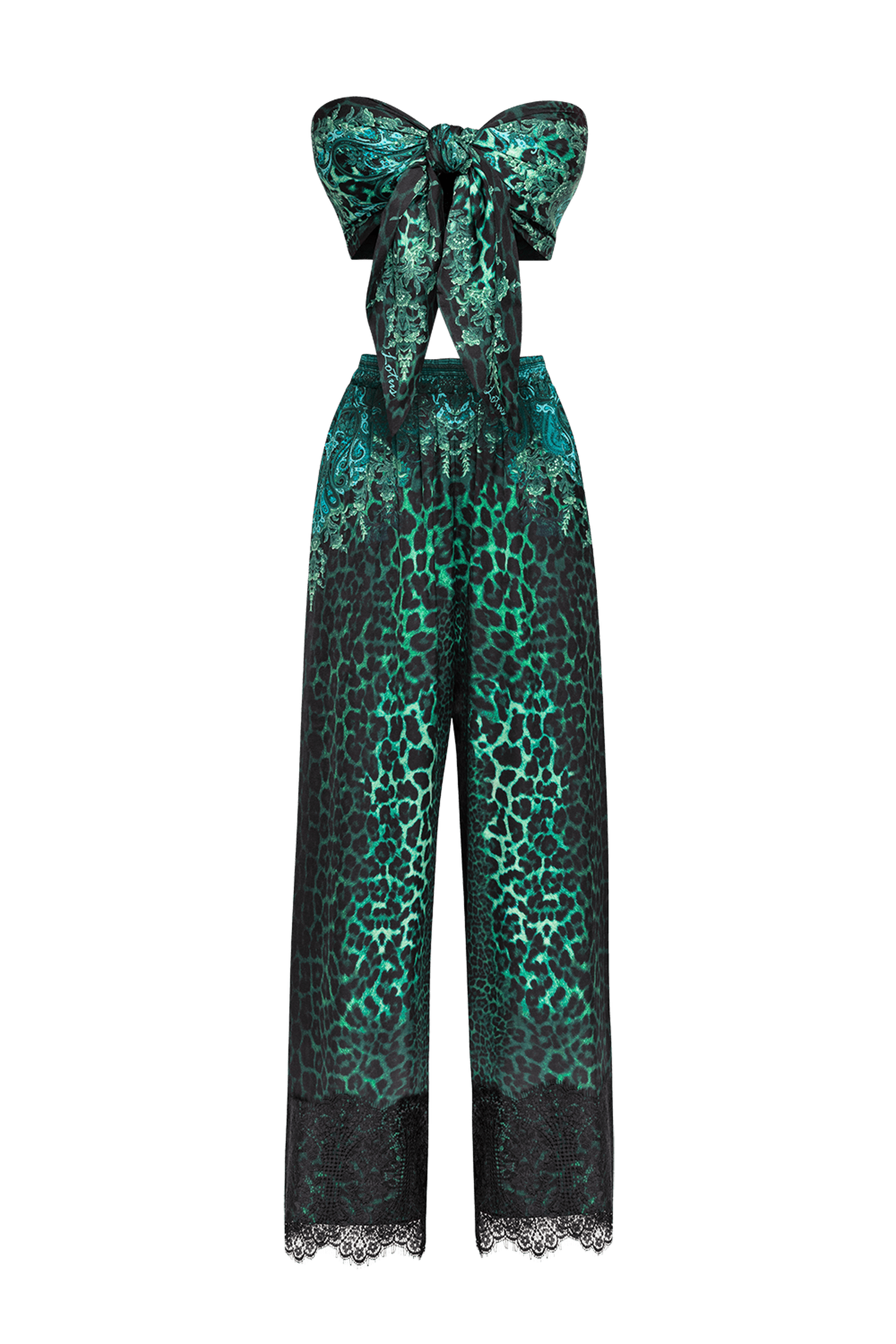 VISCOSE LOOSE TROUSERS - LEO NEON GREEN JIORO СВОБОДЕН ПАНТАЛОН ОТ ЛЪСКАВА ВИСКОЗА - LEO NEON GREEN JIORO