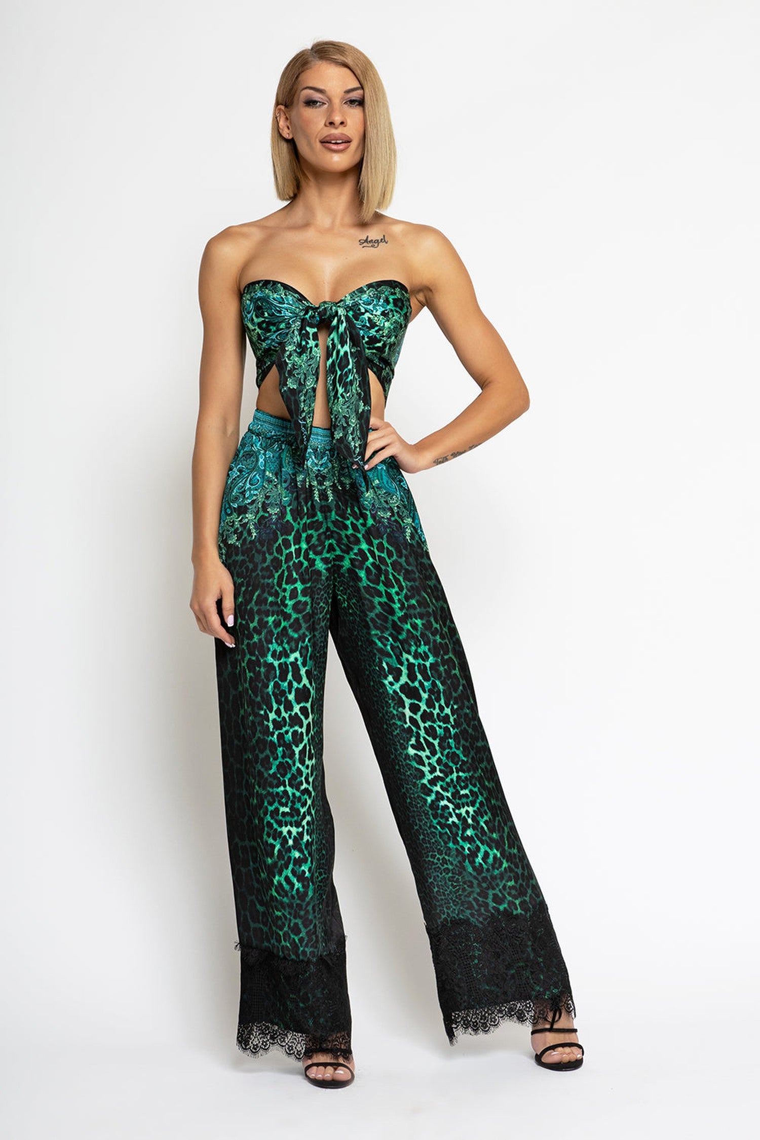 VISCOSE LOOSE TROUSERS - LEO NEON GREEN JIORO СВОБОДЕН ПАНТАЛОН ОТ ЛЪСКАВА ВИСКОЗА - LEO NEON GREEN JIORO