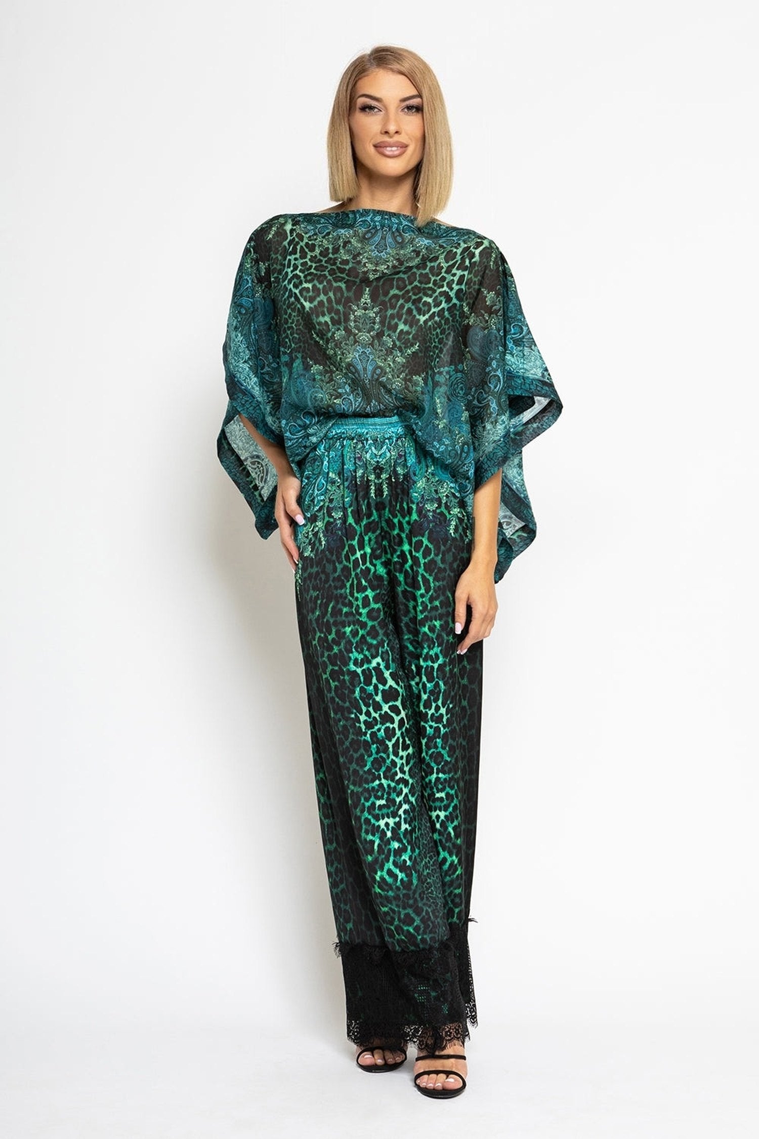 PANTALON LARGE EN VISCOSE - LEO VERT NEON