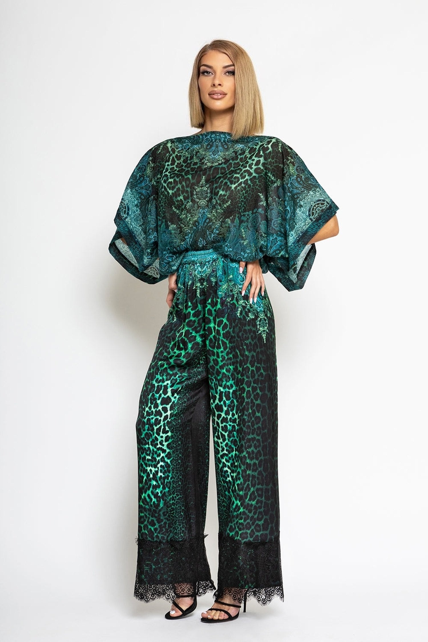 PANTALON LARGE EN VISCOSE - LEO VERT NEON