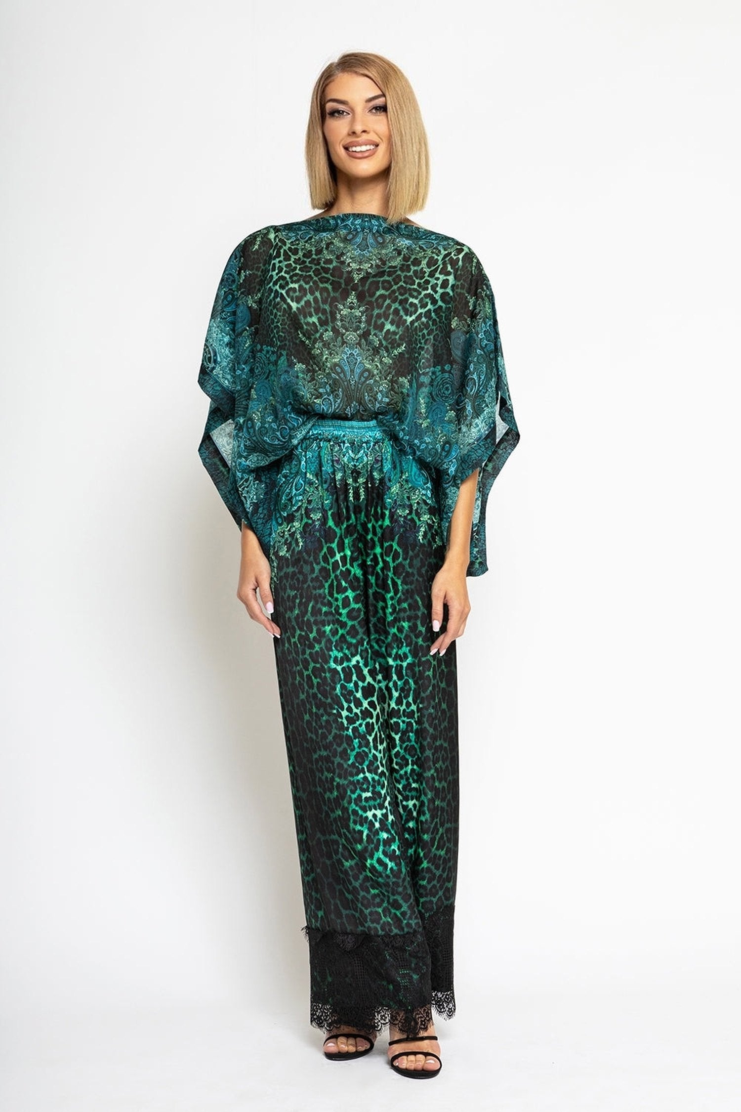 PANTALON LARGE EN VISCOSE - LEO VERT NEON