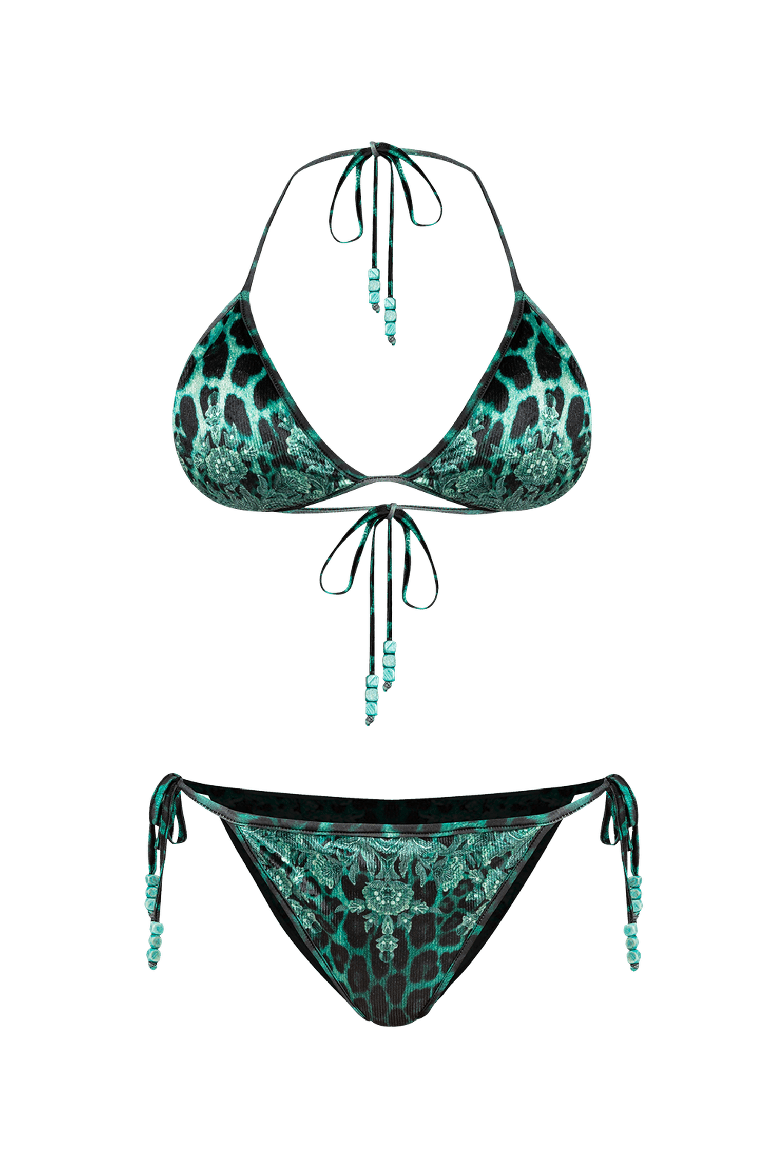 BAS DE MAILLOT DE BAIN VELOURS - LÉOPARD VERT NÉON