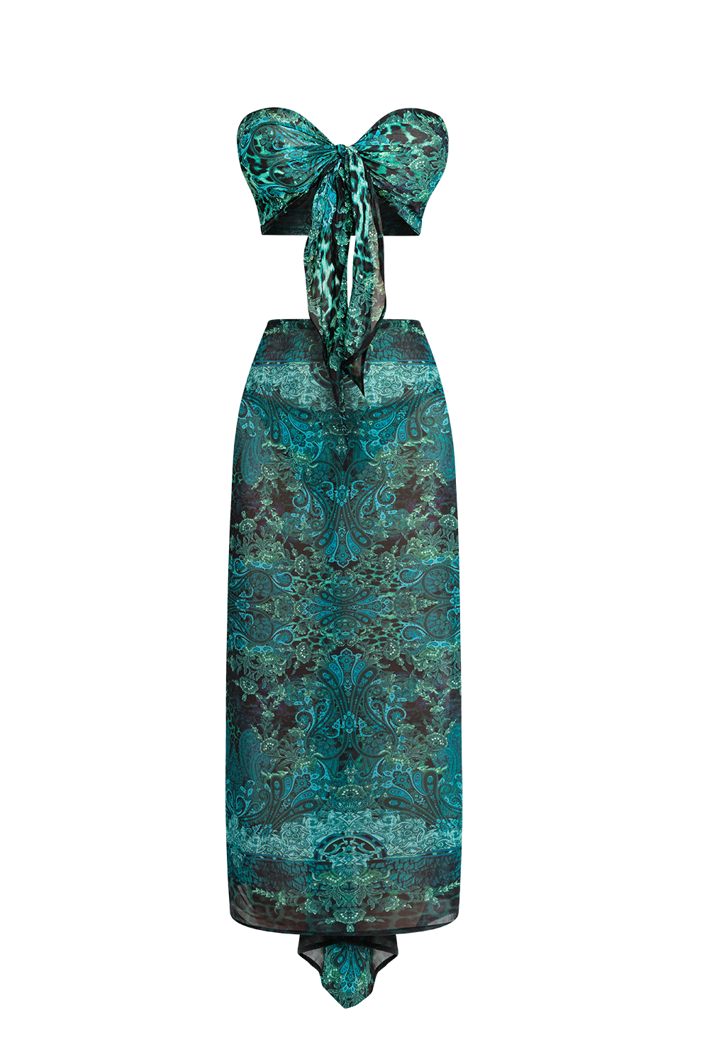 SILK VISCOSE PAREO AND SCARF SET - LEO NEON GREEN