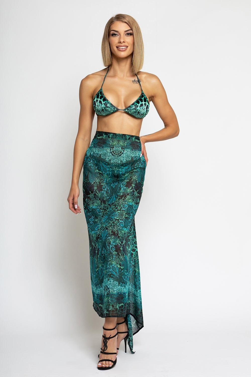 SILK VISCOSE PAREO AND SCARF SET - LEO NEON GREEN