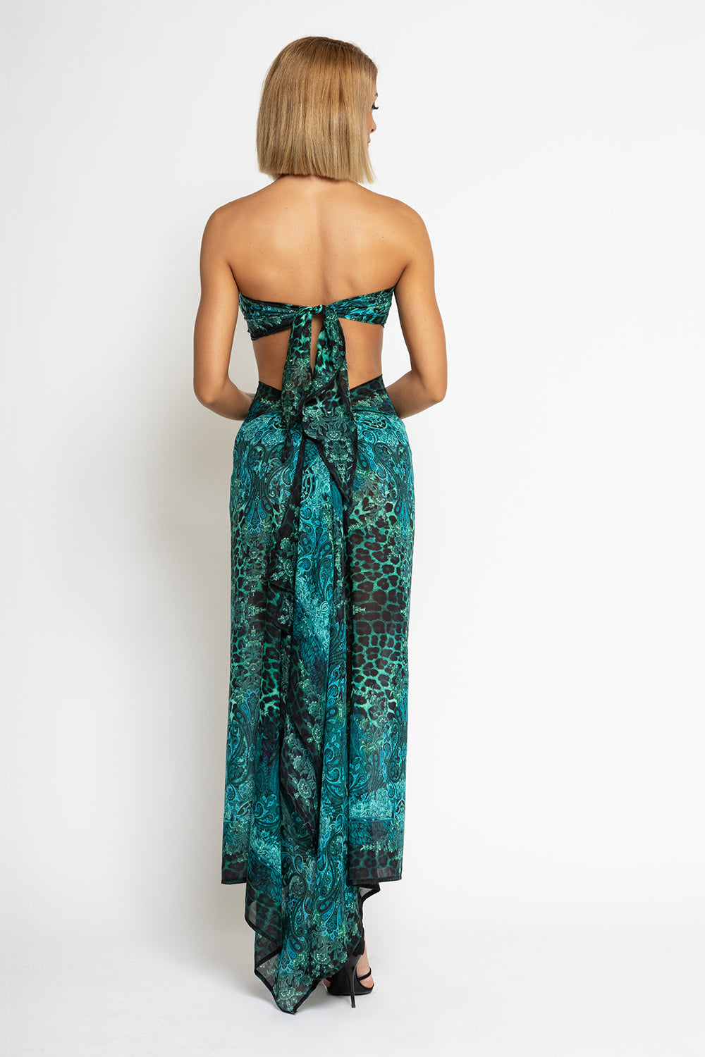 SILK VISCOSE PAREO AND SCARF SET - LEO NEON GREEN