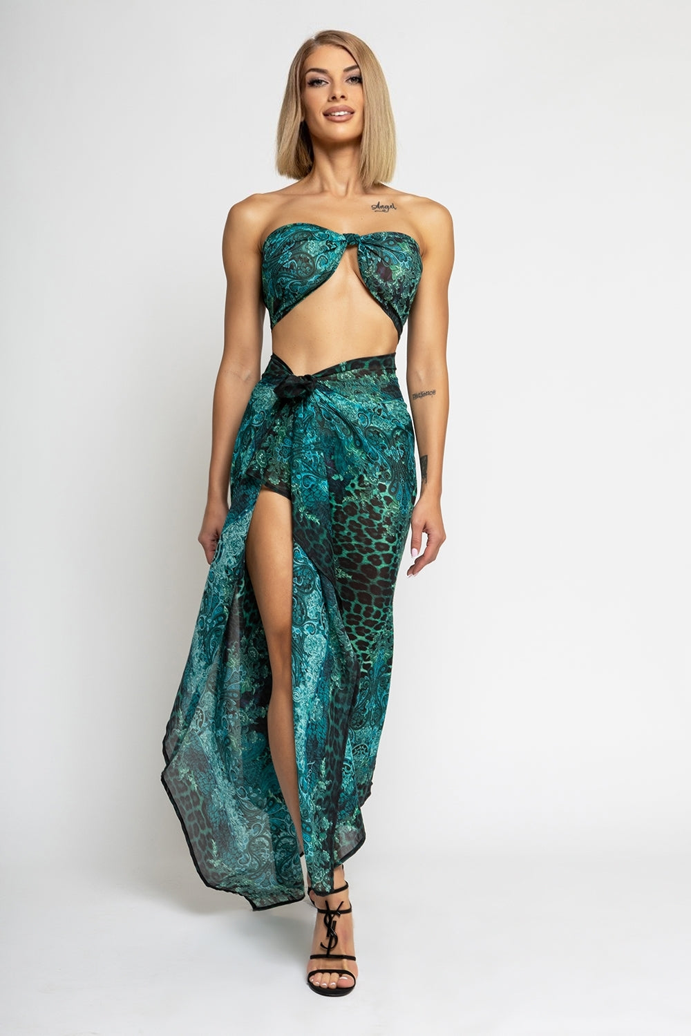 SILK VISCOSE PAREO AND SCARF SET - LEO NEON GREEN