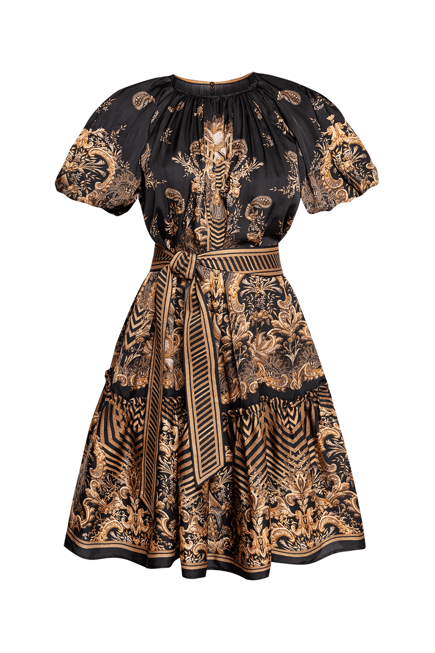 VISCOSE SATIN DRESS WITH PUFF SLEEVES - GOLDEN STRIPES JIORO Π ΠΠΠΠ― Π‘ ΠΠ£Π€ΠΠ Π ΠͺΠΠΠ ΠΠ’ ΠΠΠ‘ΠΠΠΠ - GOLDEN STRIPES JIORO