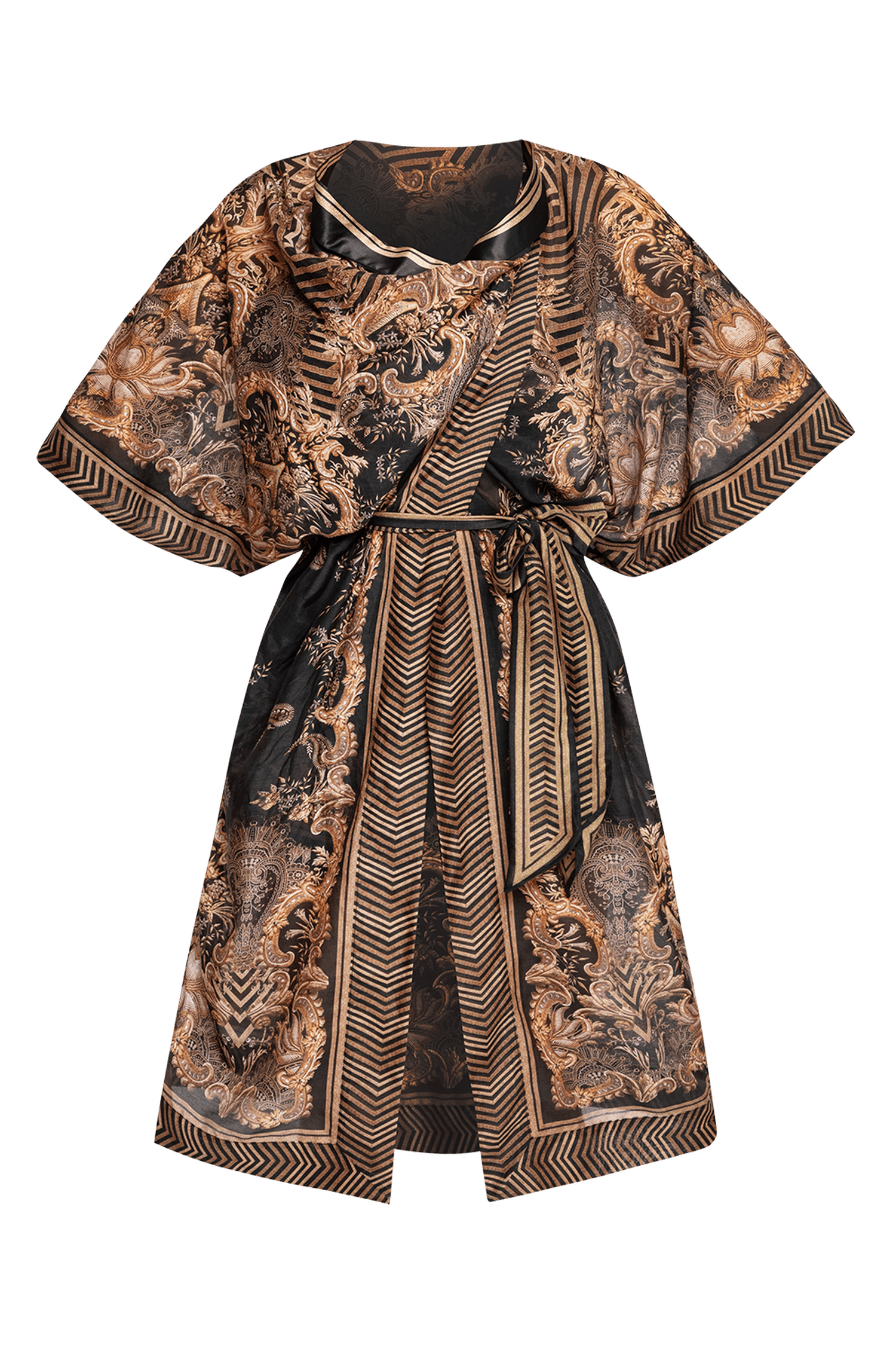 KIMONO EN VISCOSE SERGÉ – RAYURES DORÉES