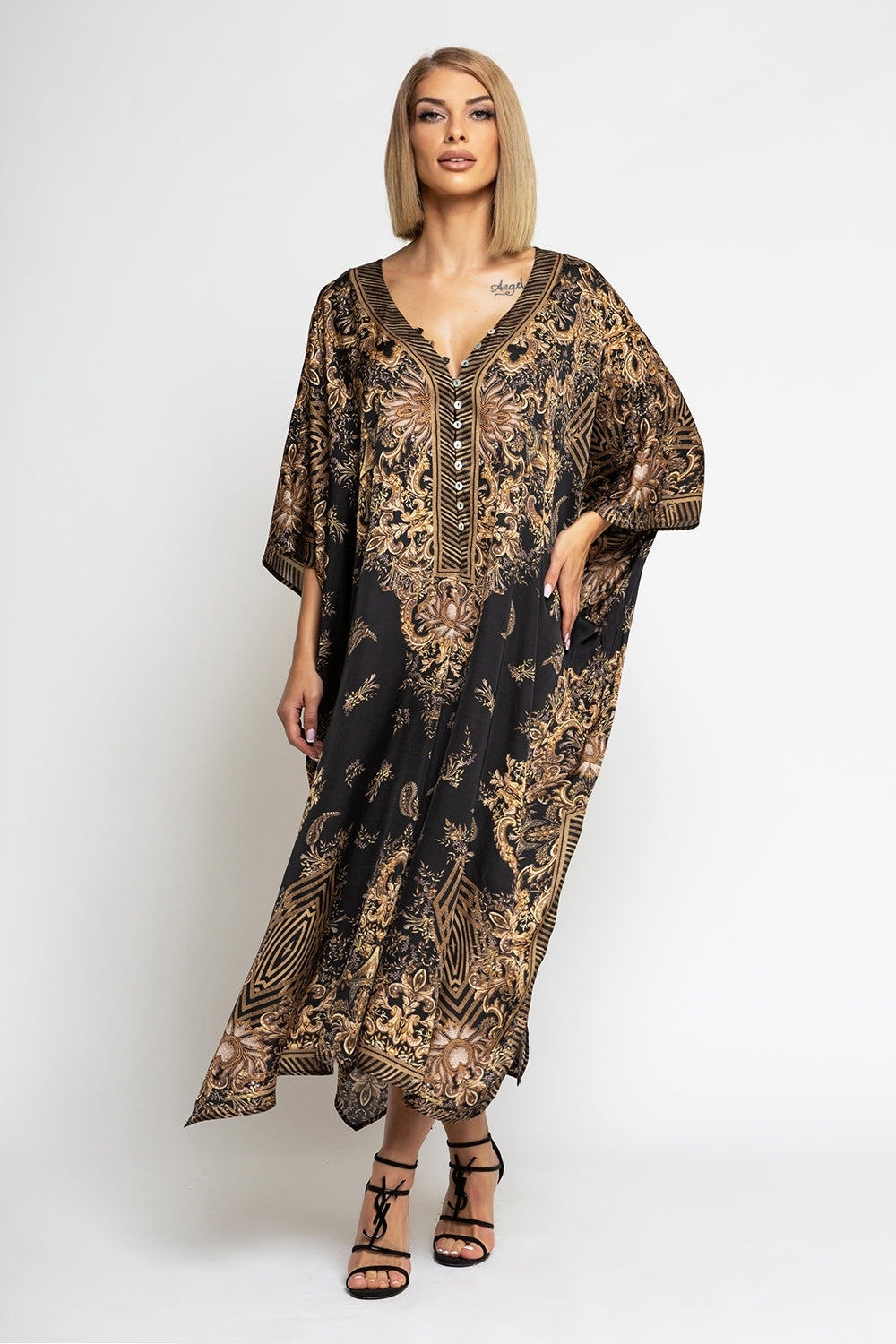 SATIN VISCOSE CAFTAN - GOLDEN STRIPES