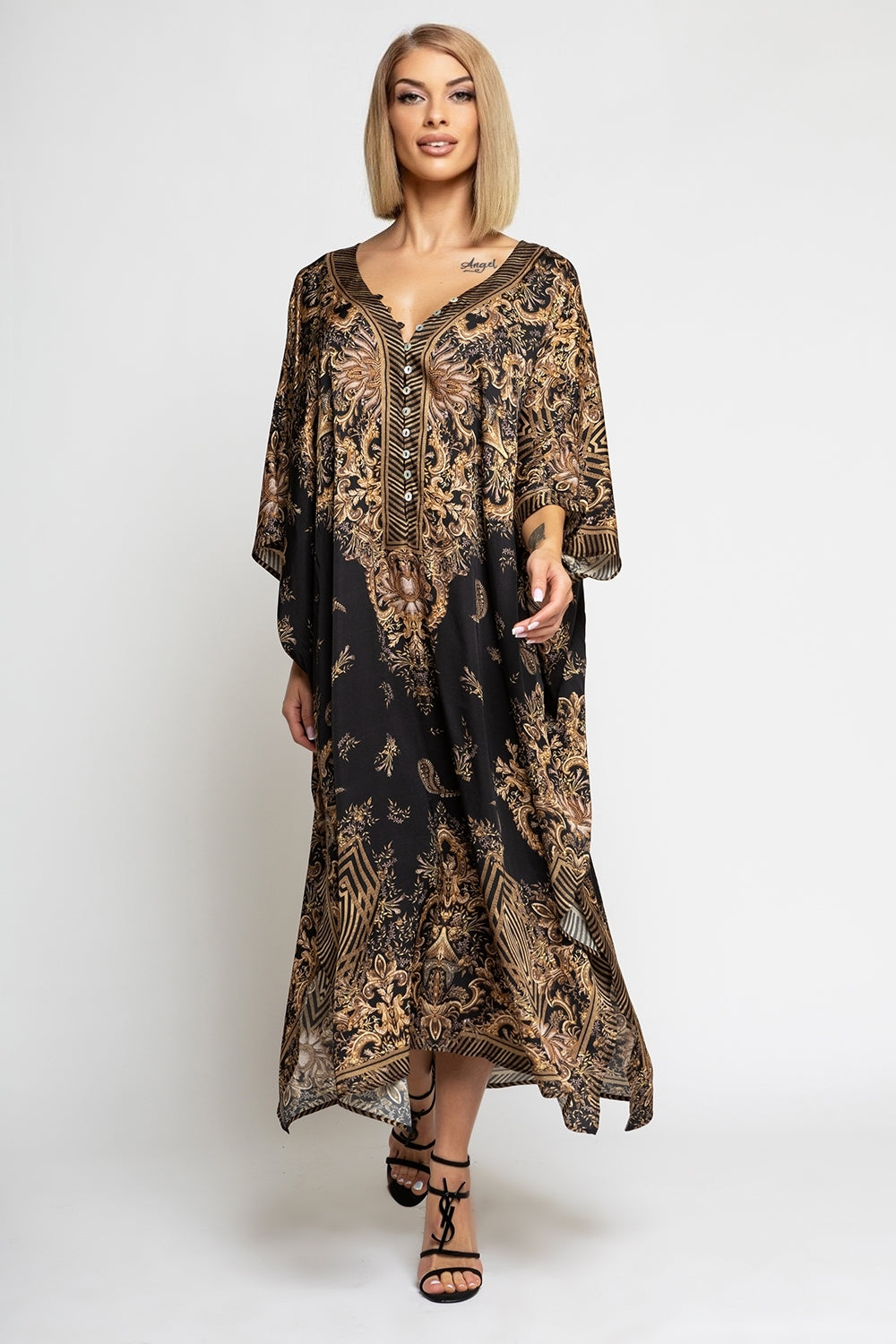 SATIN VISCOSE CAFTAN - GOLDEN STRIPES