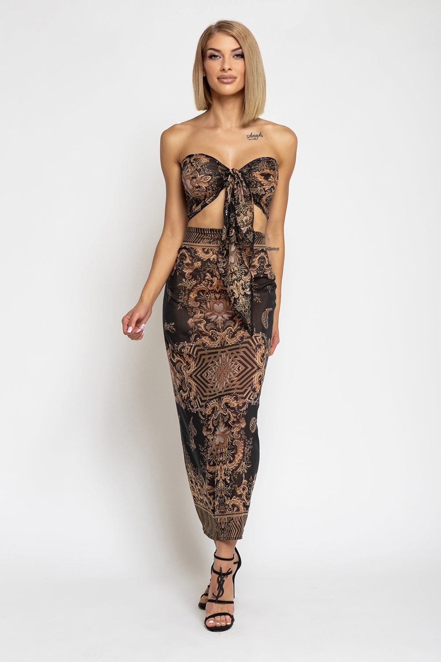 ENSEMBLE PAREO ET ÉCHARPE EN VISCOSE DE SOIE - RAYURES DORÉES