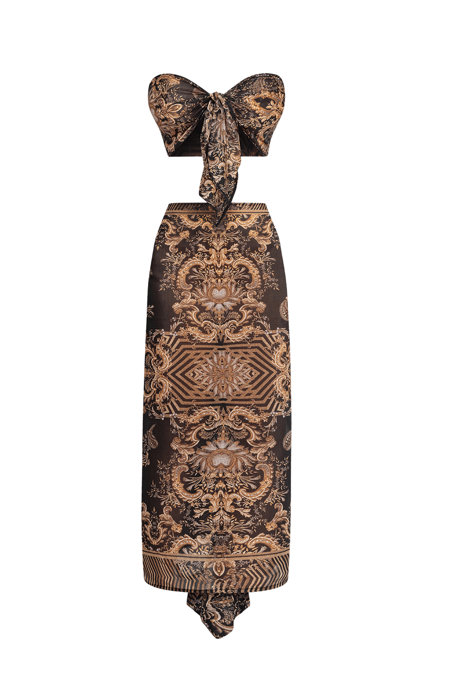 ENSEMBLE PAREO ET ÉCHARPE EN VISCOSE DE SOIE - RAYURES DORÉES