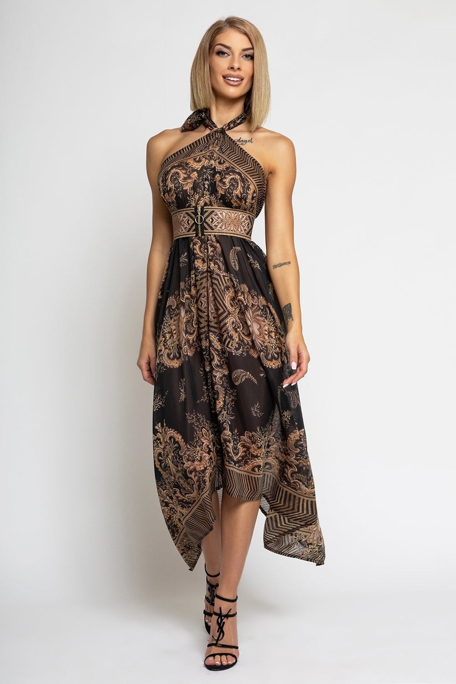 ENSEMBLE PAREO ET ÉCHARPE EN VISCOSE DE SOIE - RAYURES DORÉES