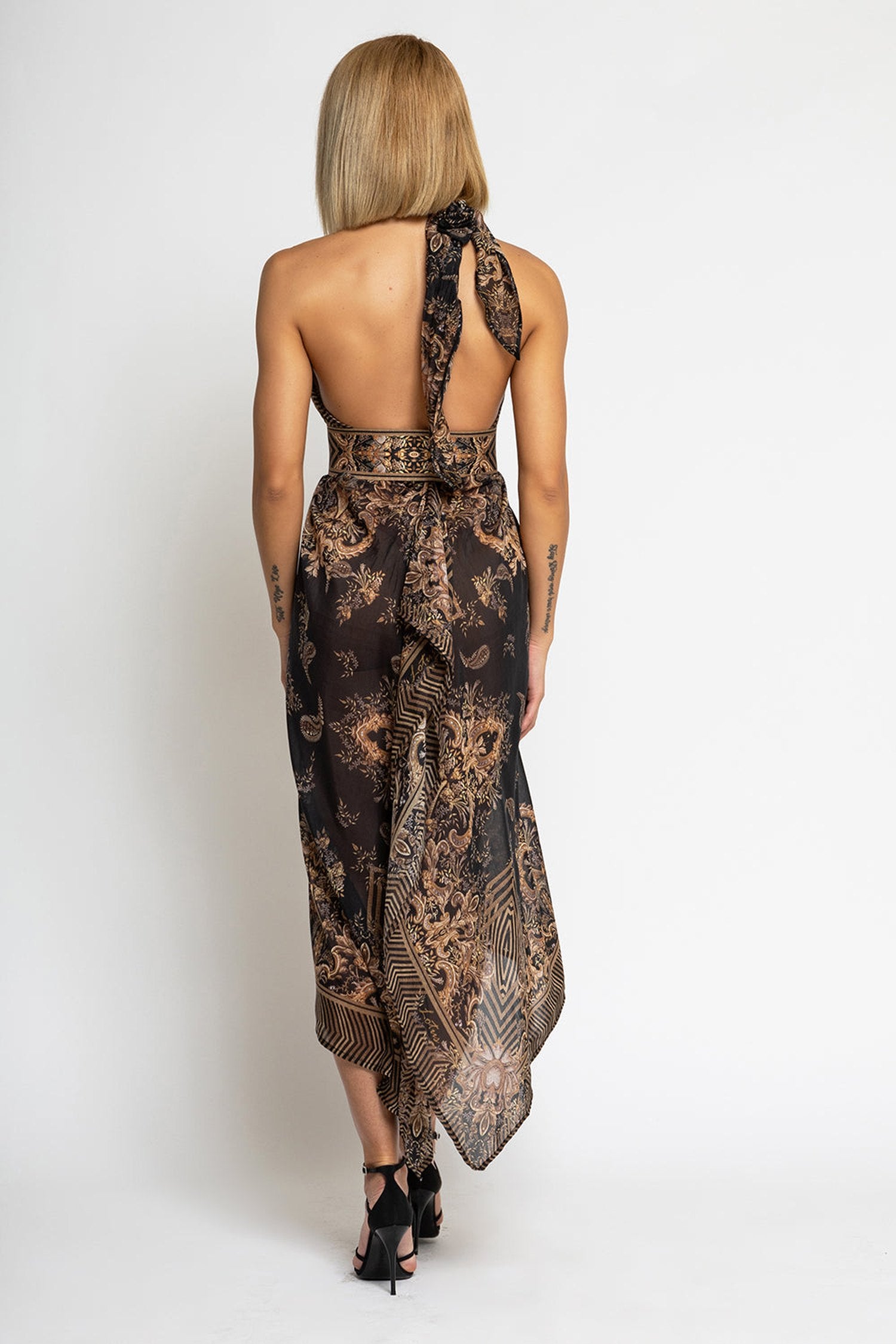 ENSEMBLE PAREO ET ÉCHARPE EN VISCOSE DE SOIE - RAYURES DORÉES