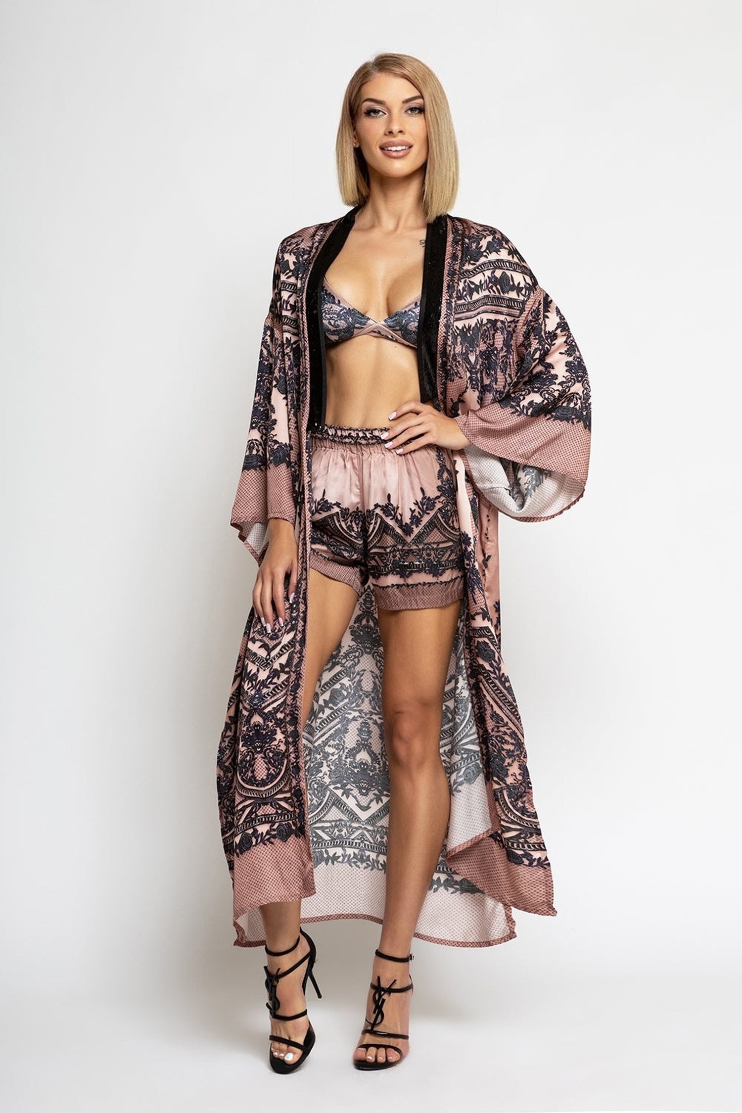 KIMONO EN VISCOSE SATINÉE - POUDRE GRAFFITI