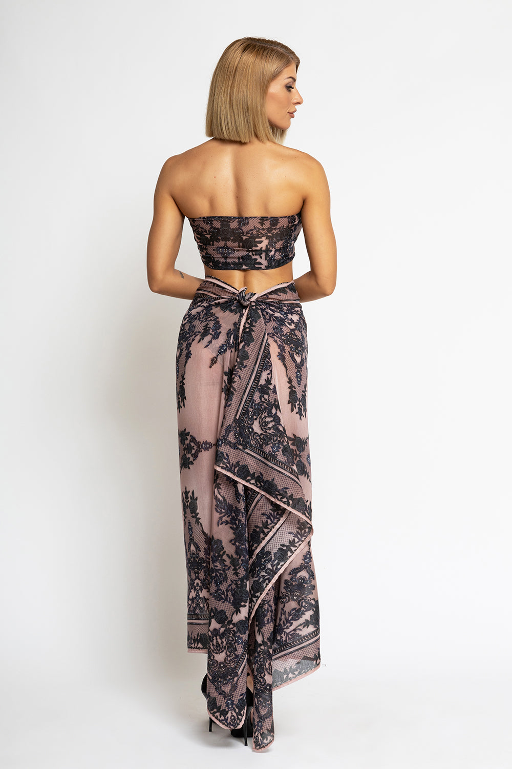 SILK VISCOSE PAREO AND SCARF SET - GRAFFITI POWDER