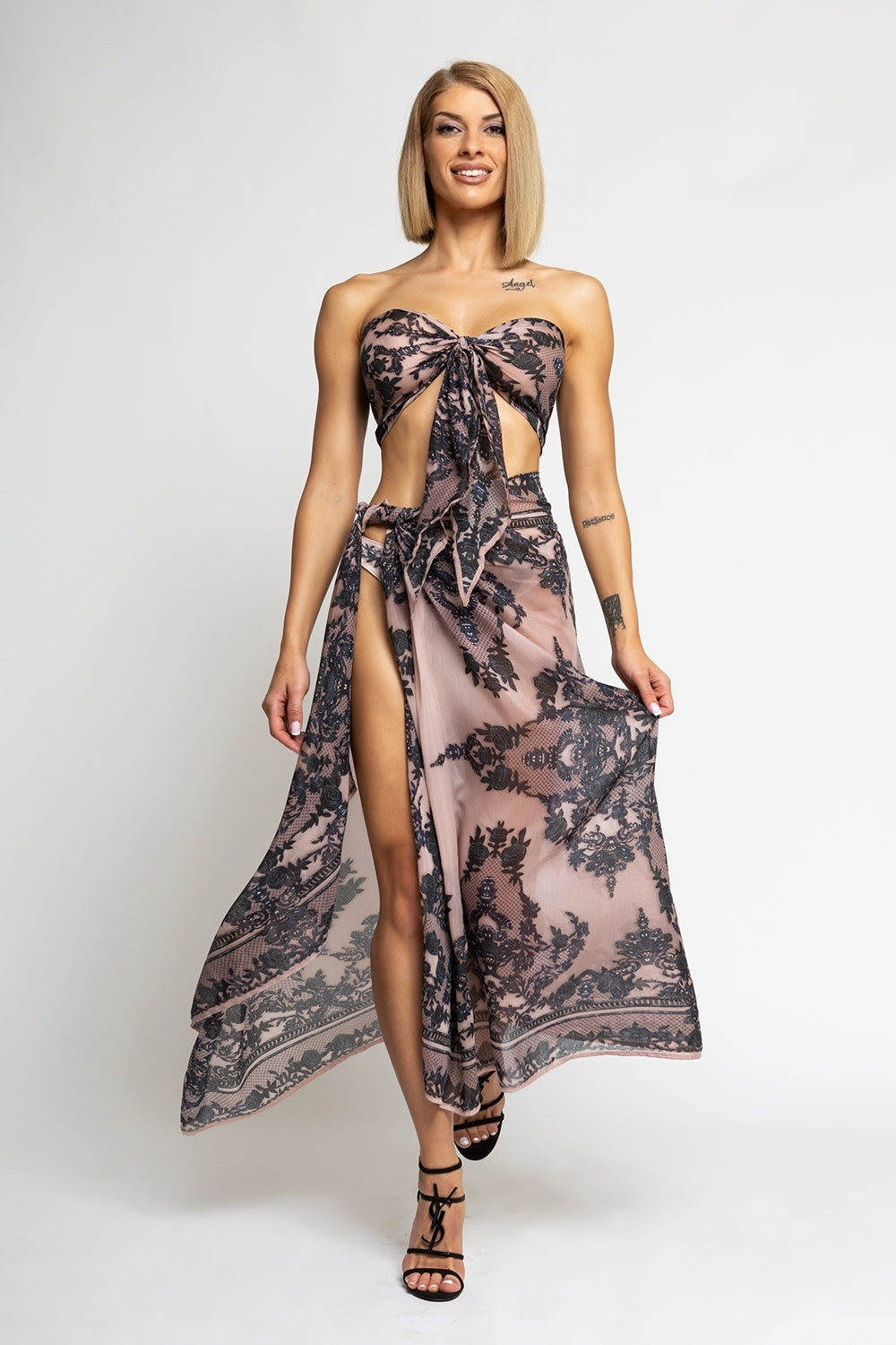 SILK VISCOSE PAREO AND SCARF SET - GRAFFITI POWDER