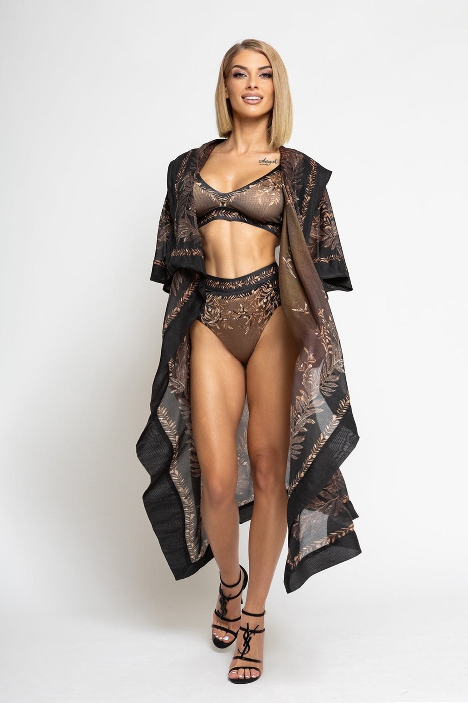 COTTON SILK KIMONO DRESS WITH HOOD - SECRET GARDEN
