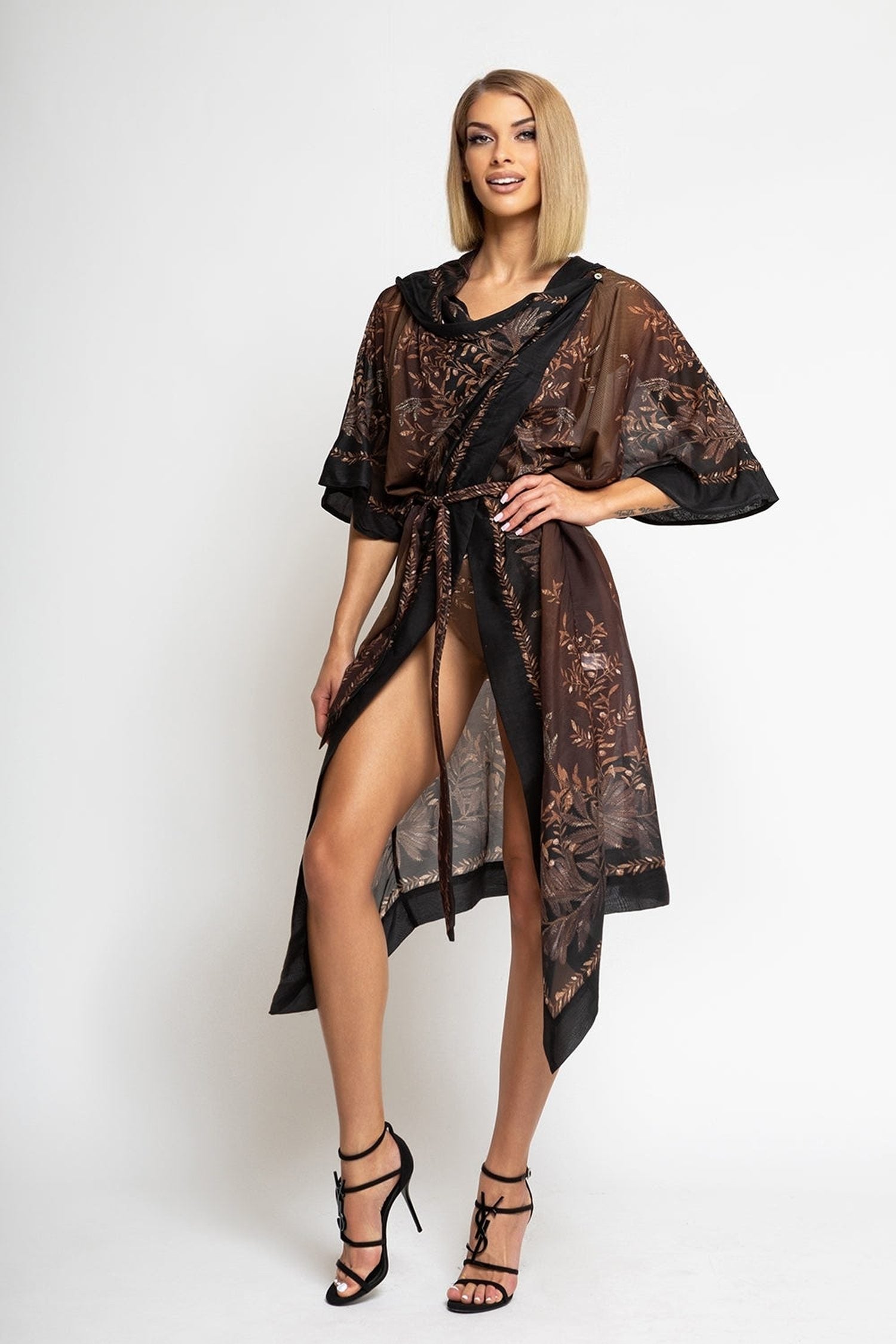 Robe kimono en coton et soie avec capuche - Jardin secret