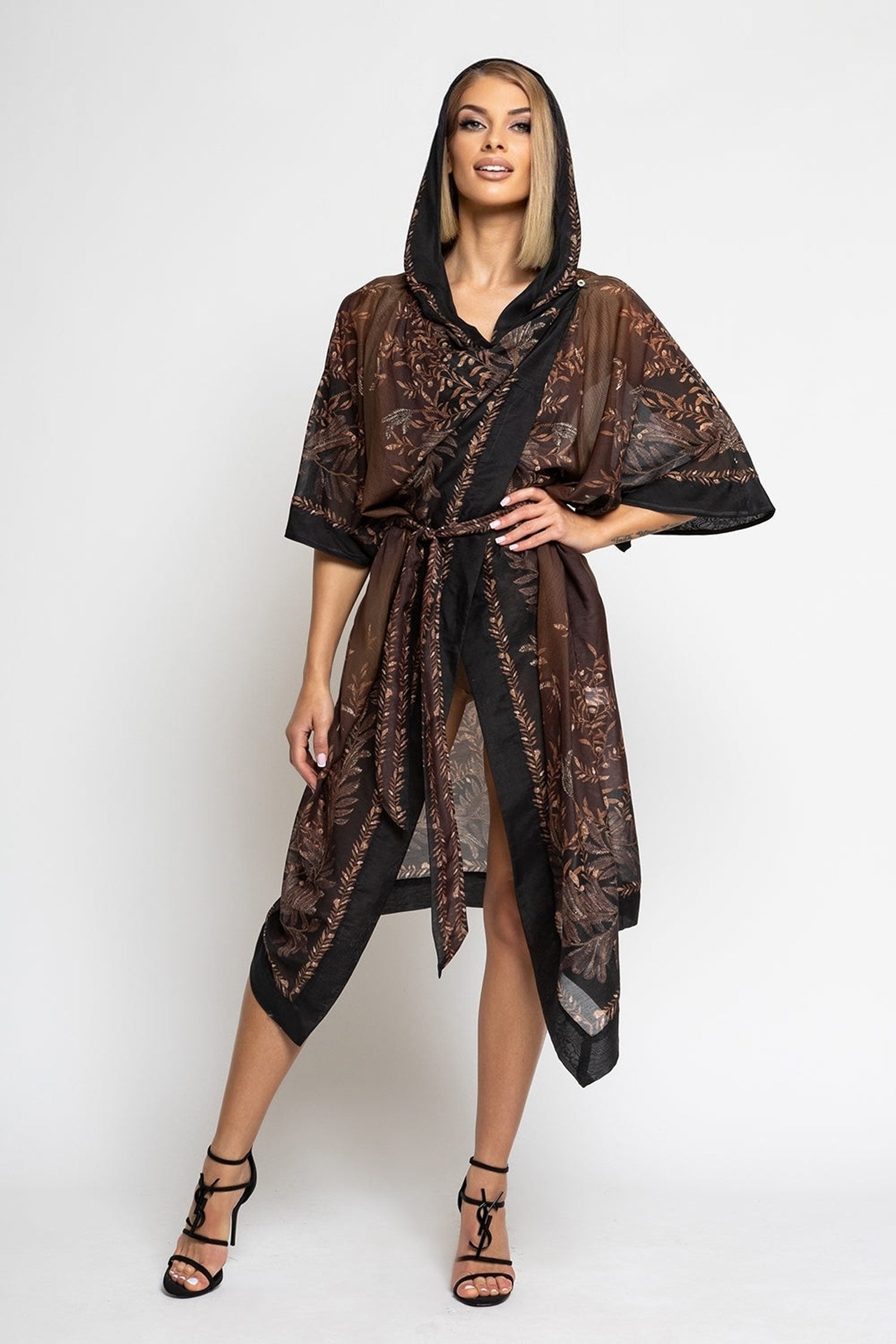 Robe kimono en coton et soie avec capuche - Jardin secret
