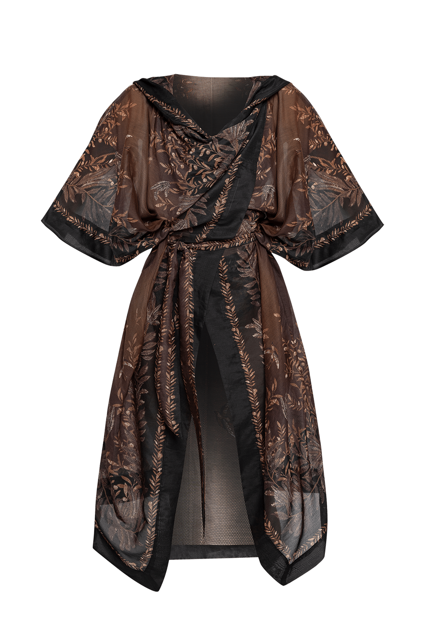 Robe kimono en coton et soie avec capuche - Jardin secret