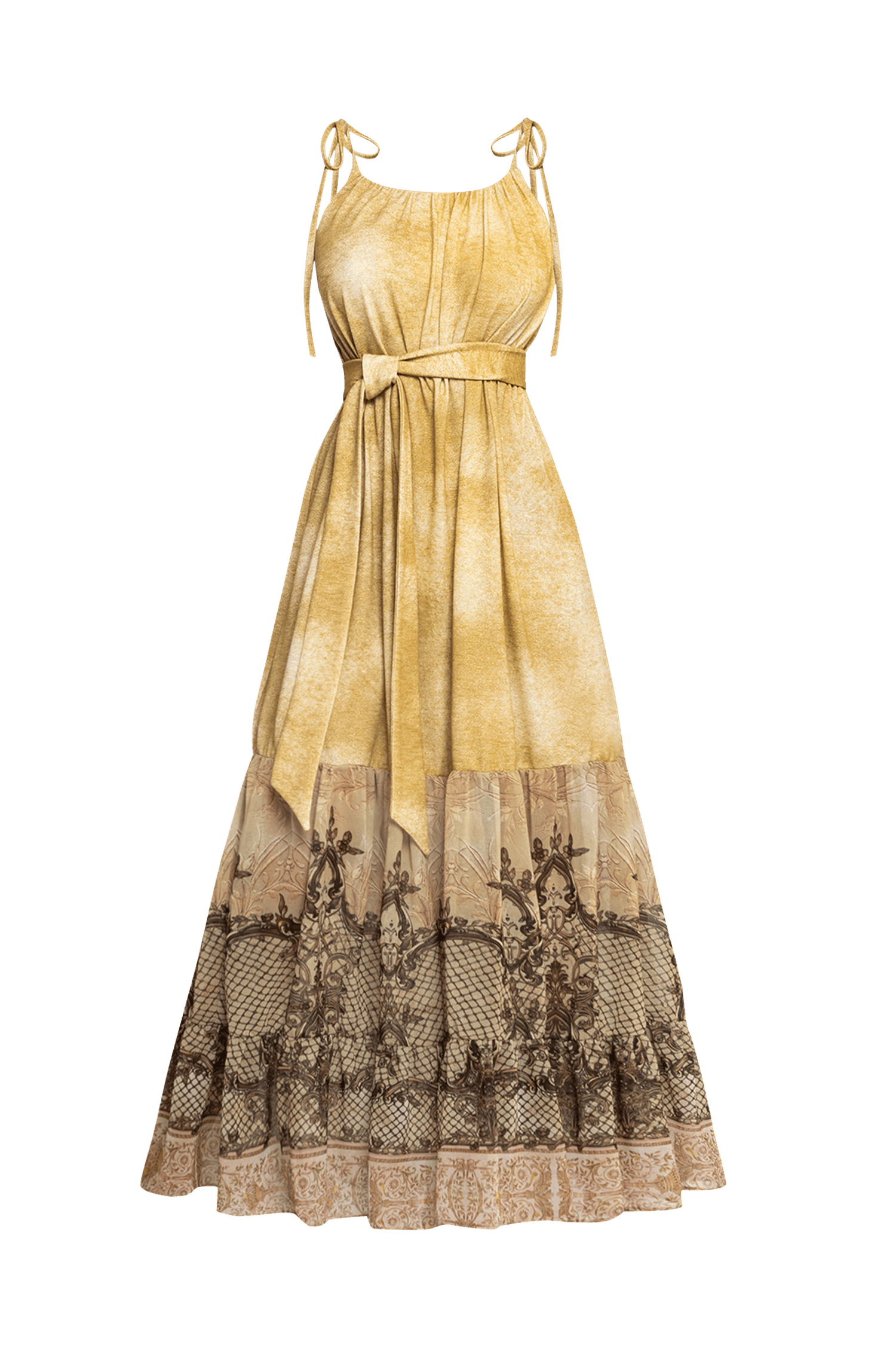 ROBE LONGUE EN COTON AVEC VOLANTS EN CHIFFON - FLEURS BAROQUES