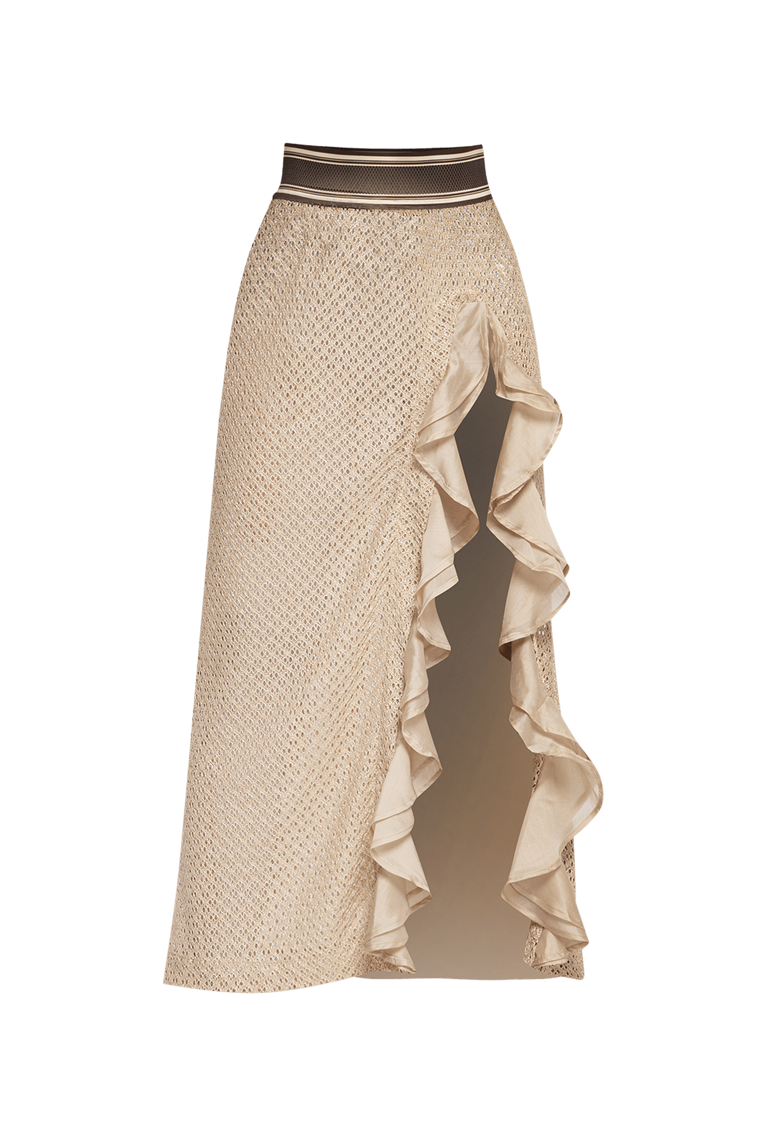 LONG COTTON MESH SKIRT WITH RUFFLES IN BEIGE – ESSENTIALS