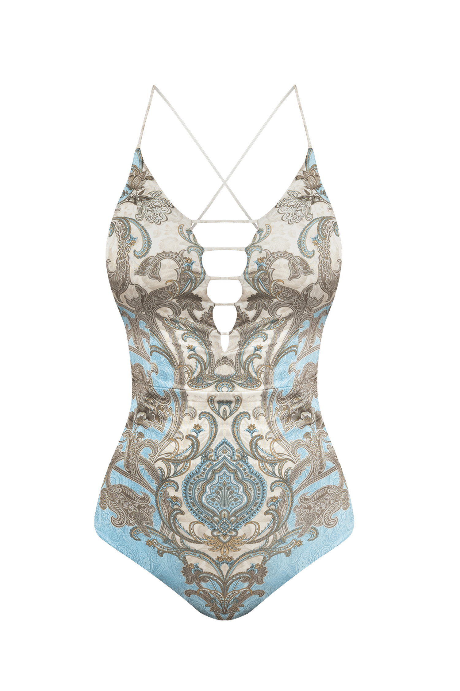 ONE-PIECE SWIMSUIT V-NECK - PAISLEY SKY