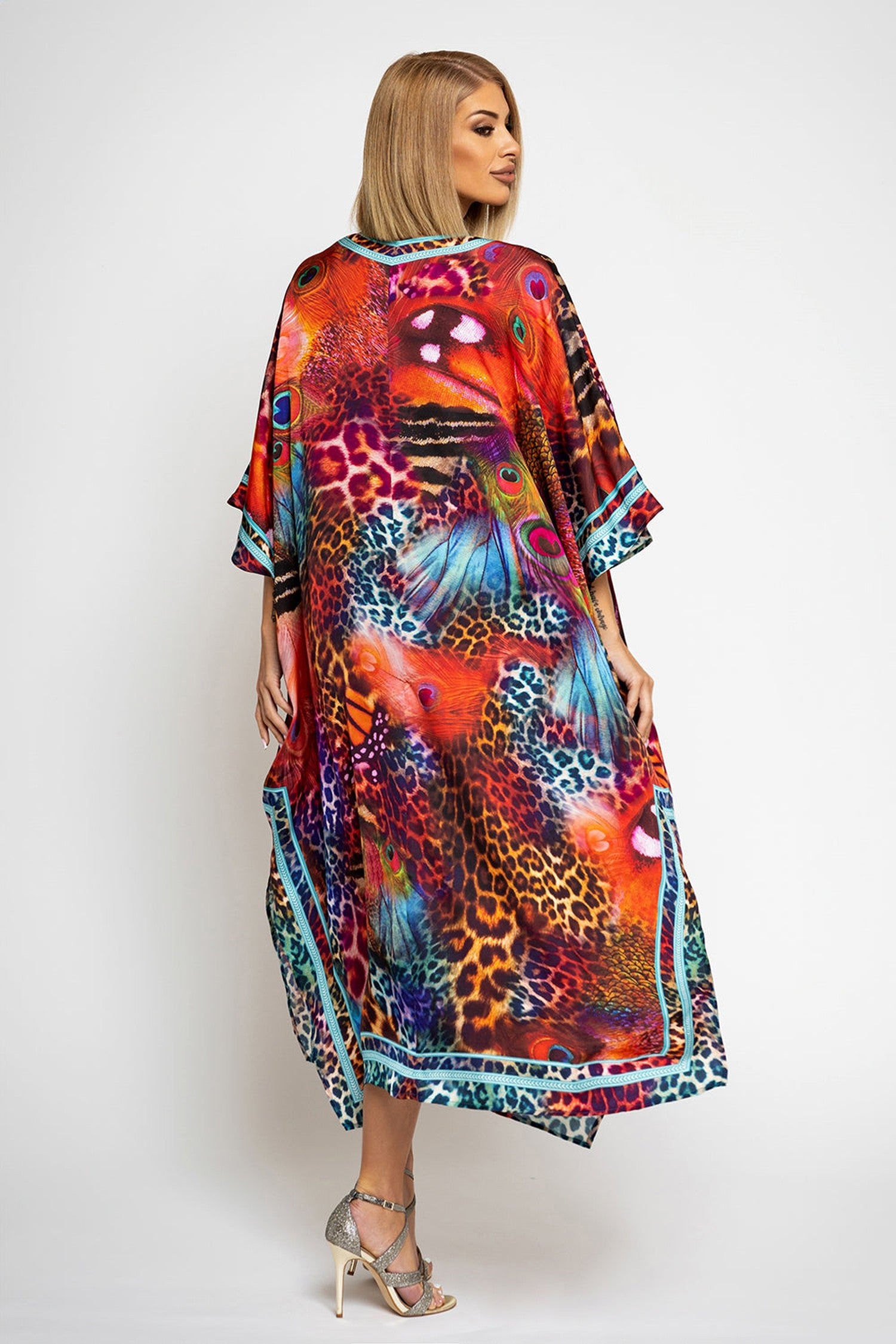 CAFTAN EN VISCOSE SATINÉE - LÉOPARD NÉON SAUVAGE