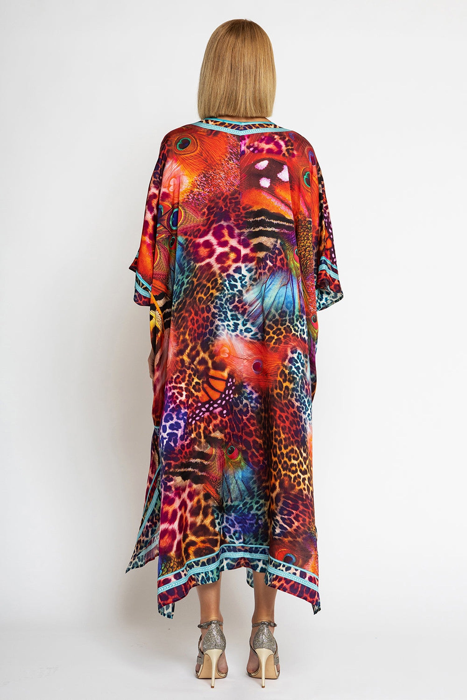 CAFTAN EN VISCOSE SATINÉE - LÉOPARD NÉON SAUVAGE
