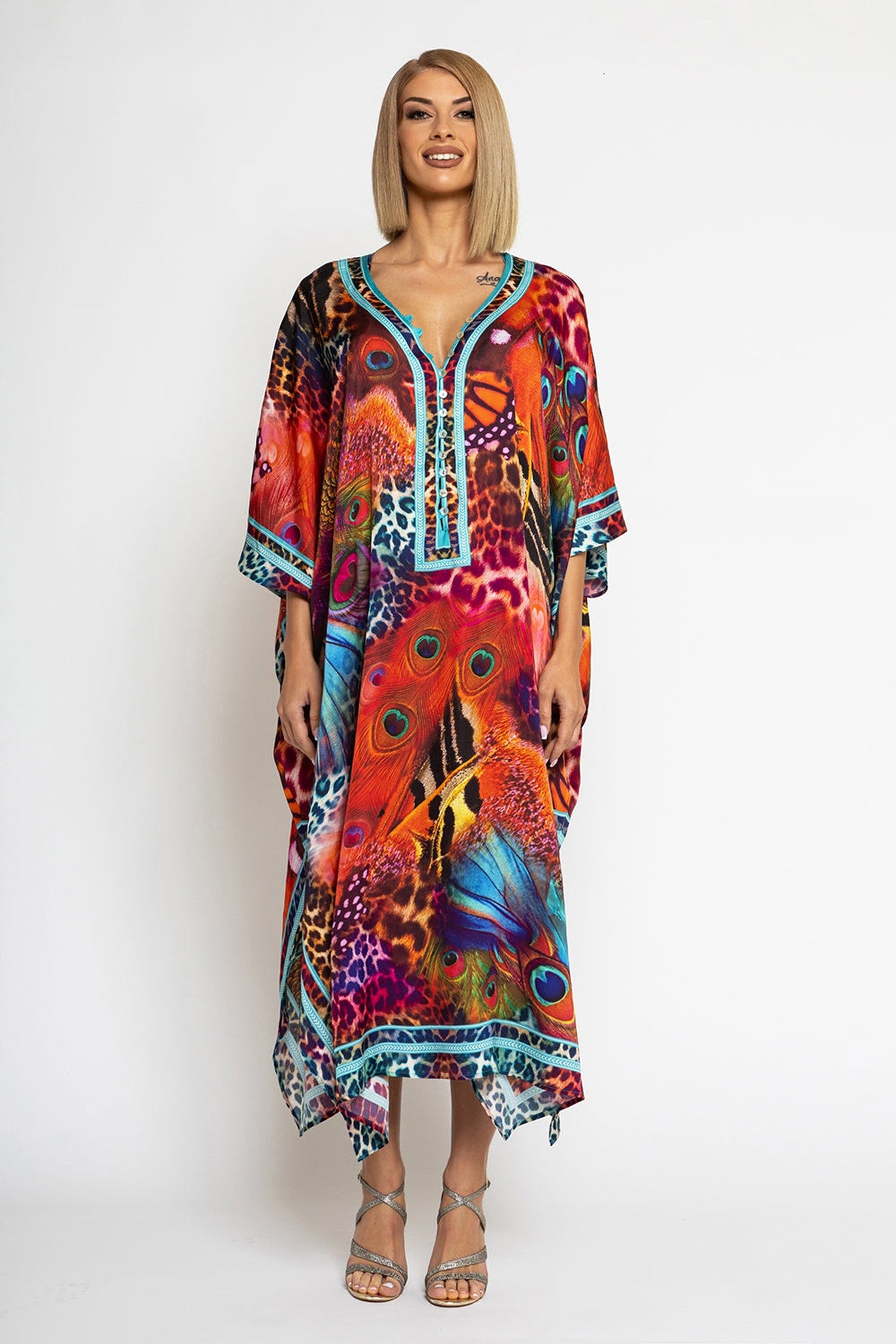 CAFTAN EN VISCOSE SATINÉE - LÉOPARD NÉON SAUVAGE