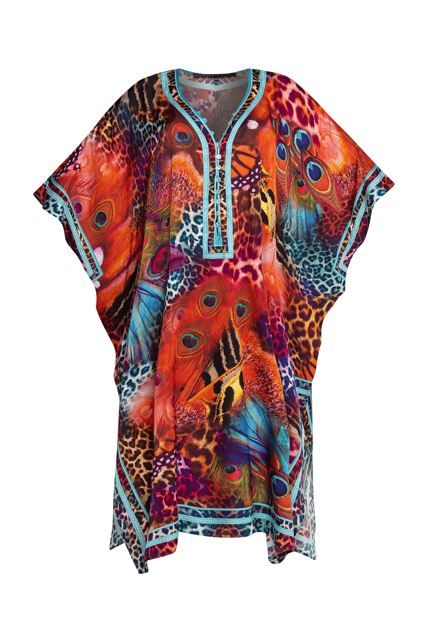 CAFTAN EN VISCOSE SATINÉE - LÉOPARD NÉON SAUVAGE