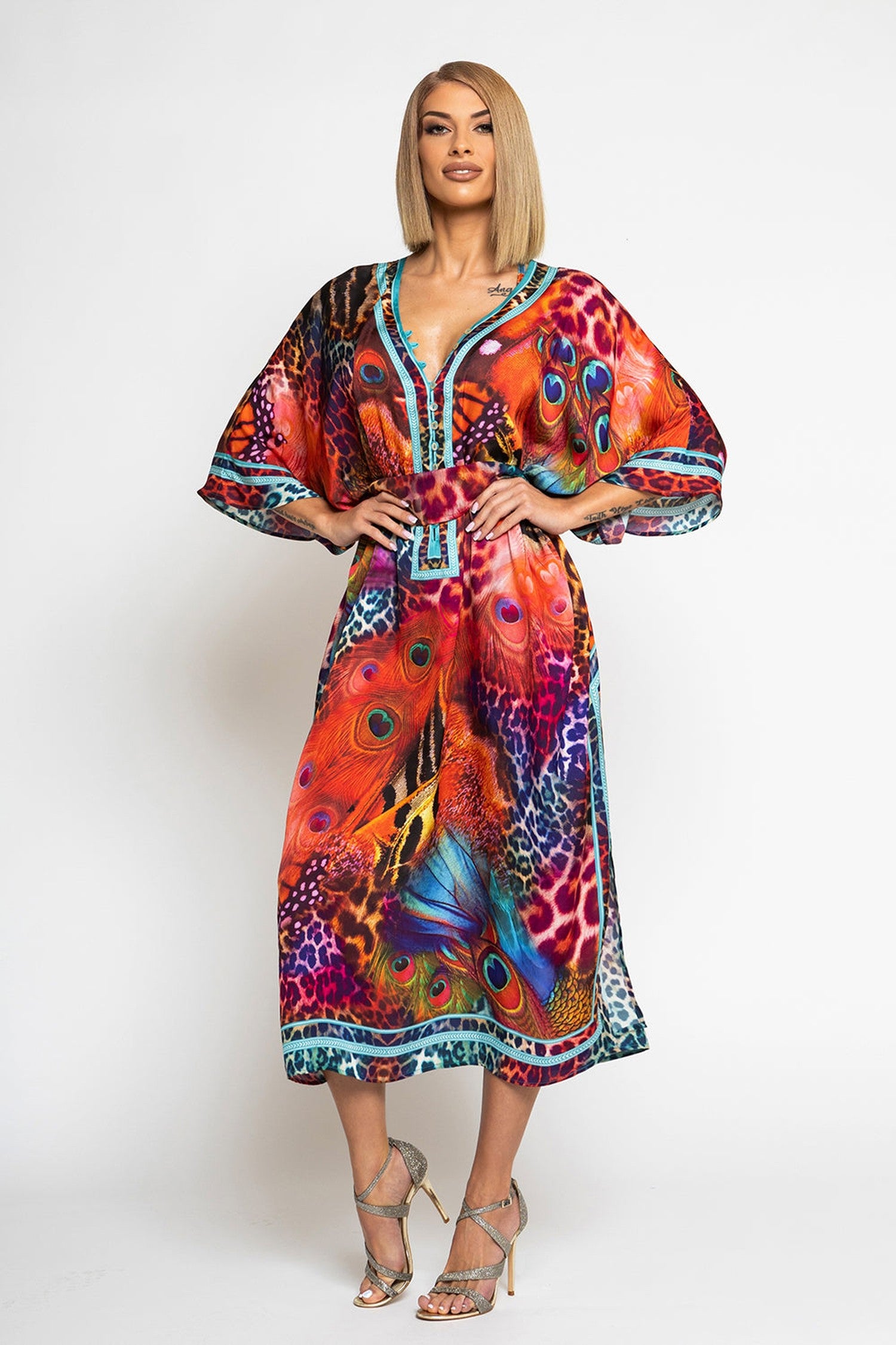 CAFTAN EN VISCOSE SATINÉE - LÉOPARD NÉON SAUVAGE