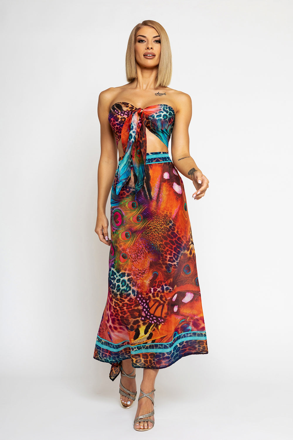 SILK AND COTTON PAREO AND SCARF SET - LEO NEON WILD