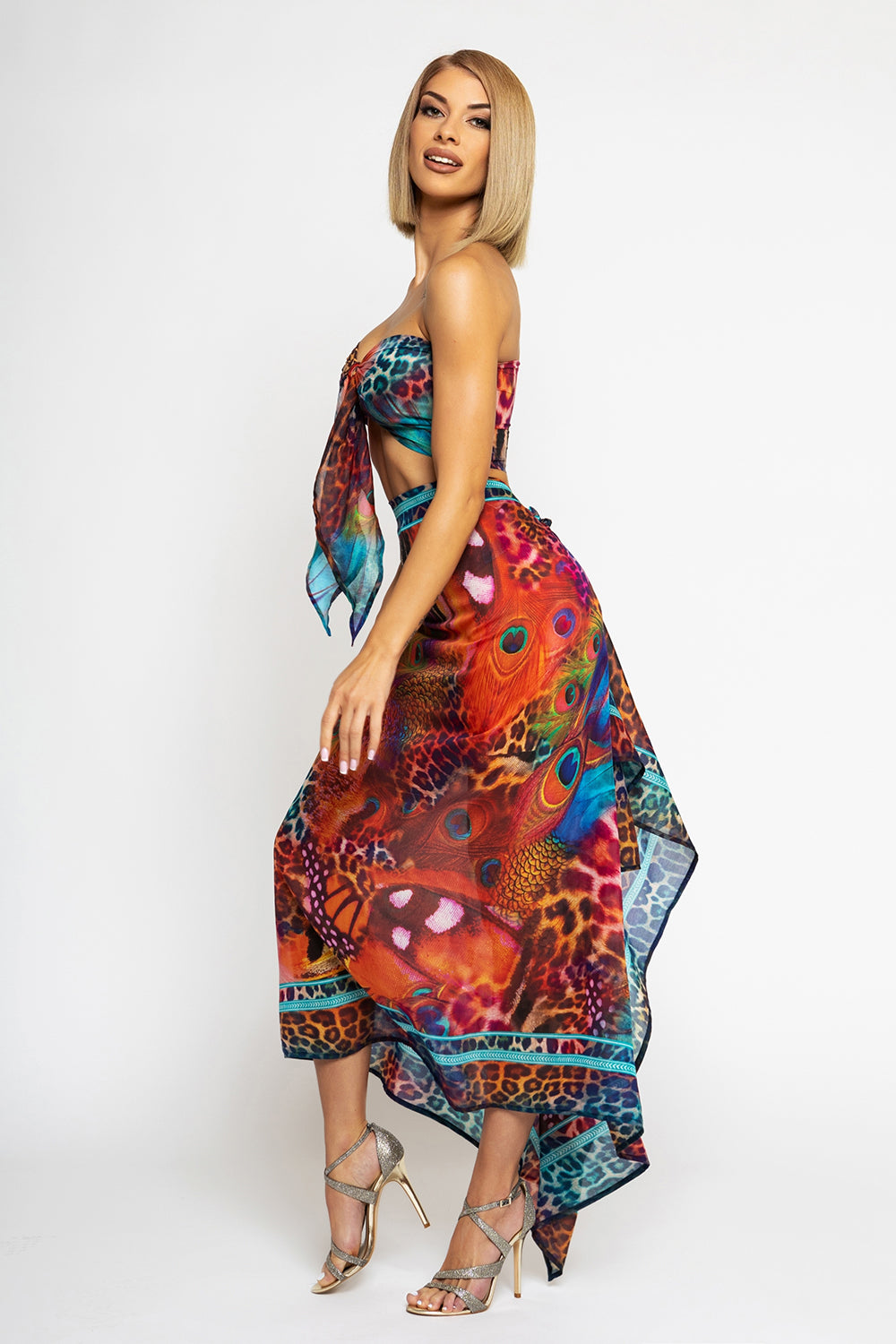 SILK AND COTTON PAREO AND SCARF SET - LEO NEON WILD