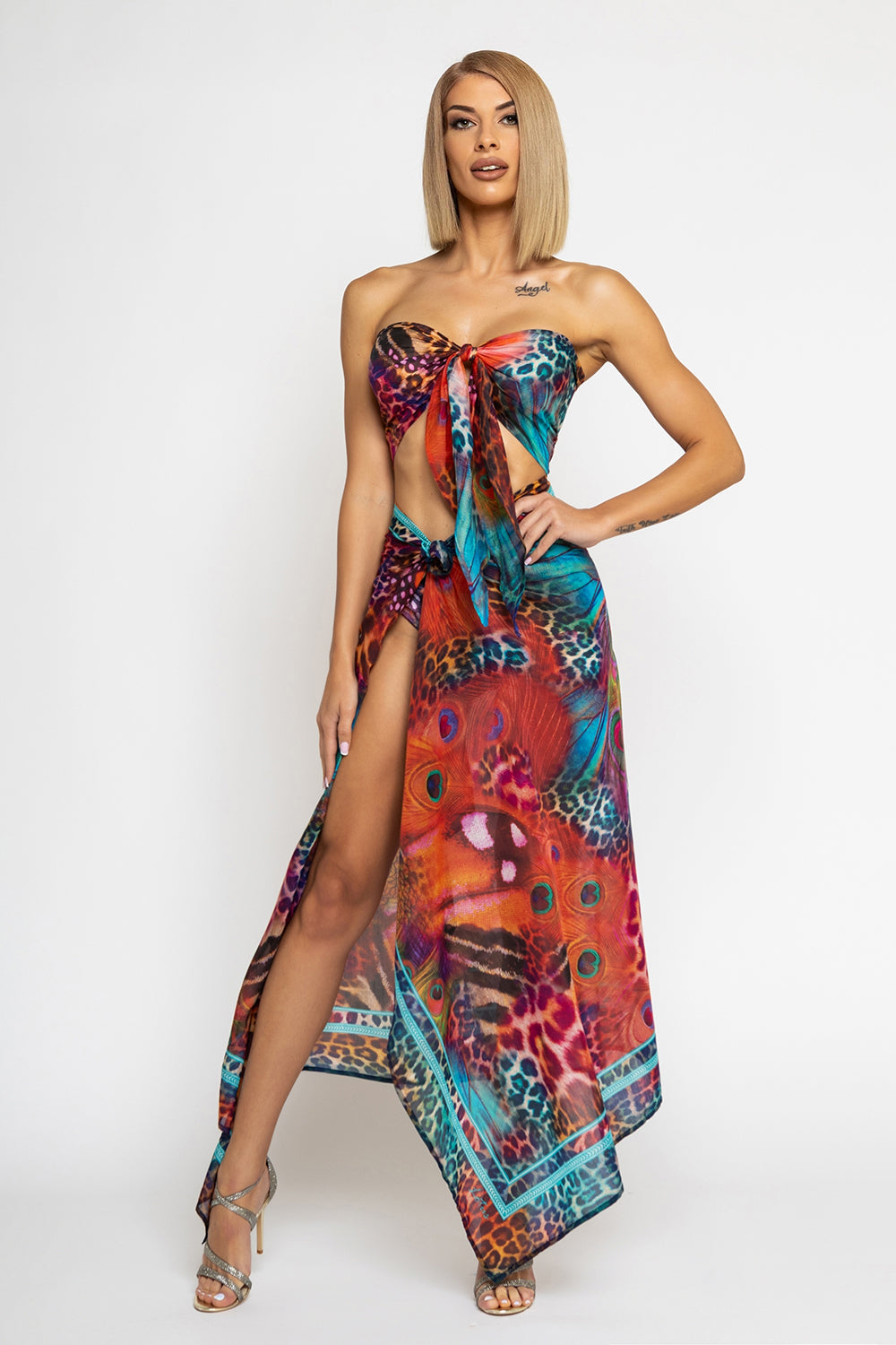 SILK AND COTTON PAREO AND SCARF SET - LEO NEON WILD