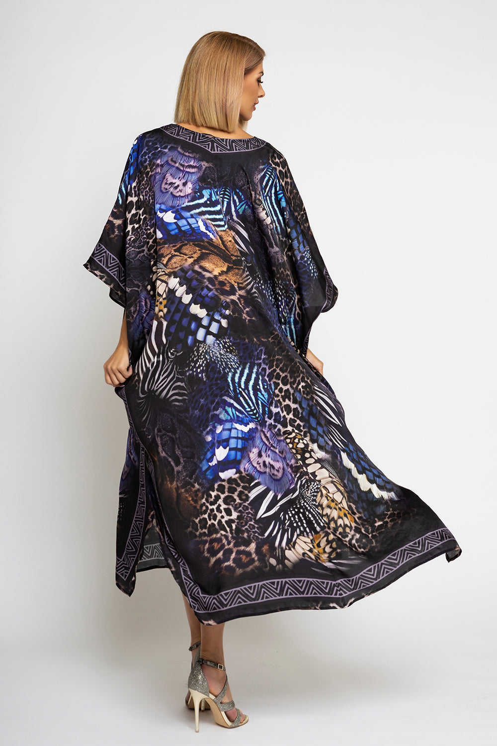 SATIN VISCOSE CAFTAN - LEO NEON DARK
