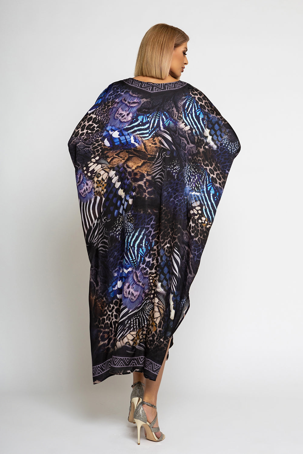 SATIN VISCOSE CAFTAN - LEO NEON DARK