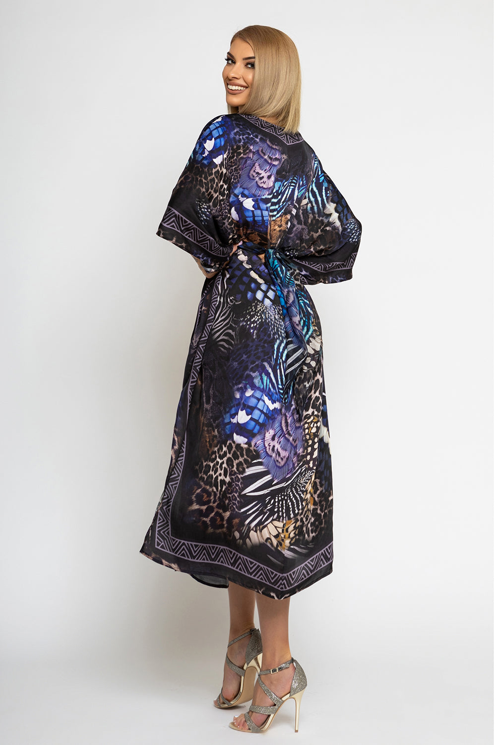 SATIN VISCOSE CAFTAN - LEO NEON DARK