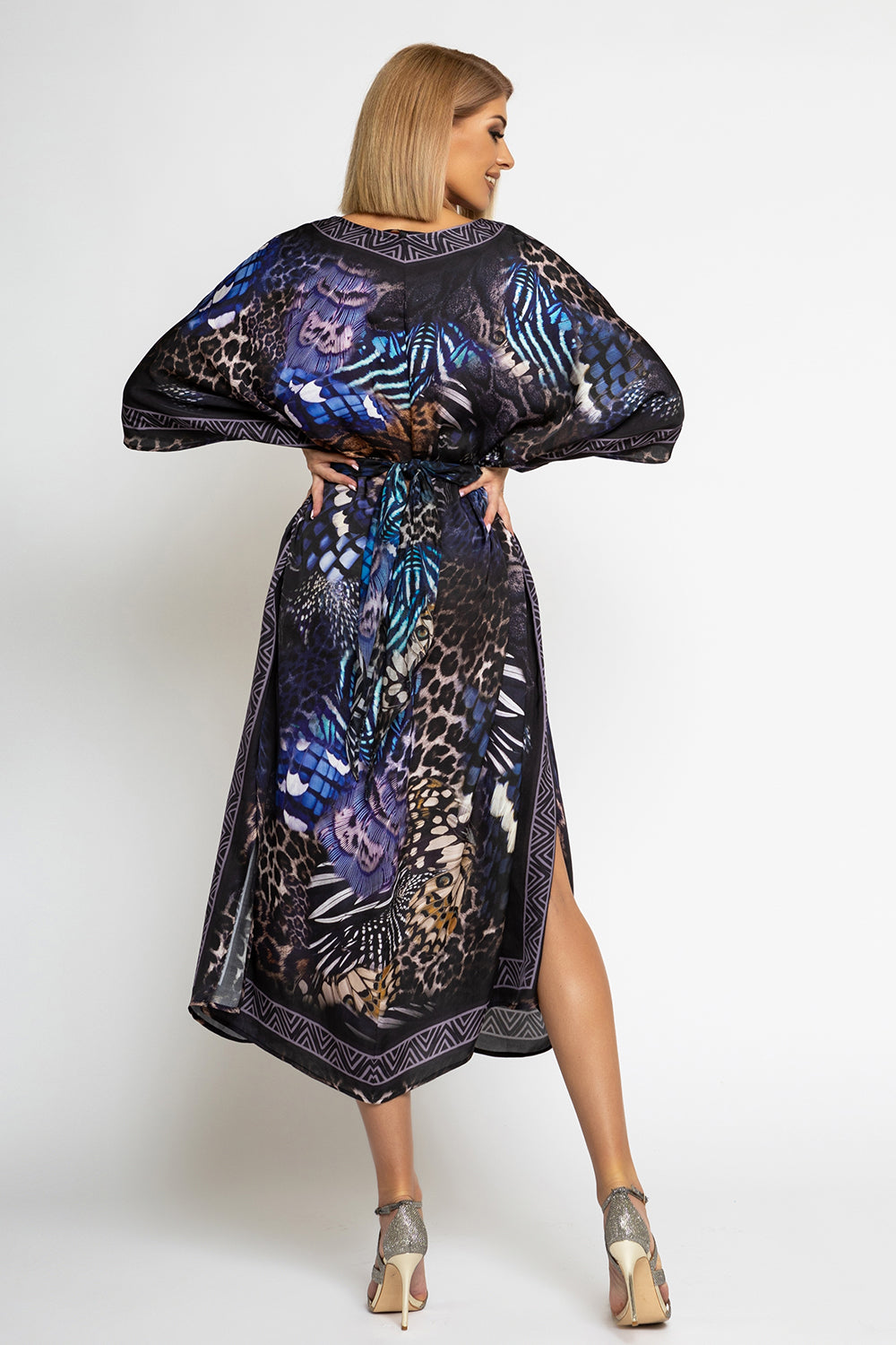 SATIN VISCOSE CAFTAN - LEO NEON DARK