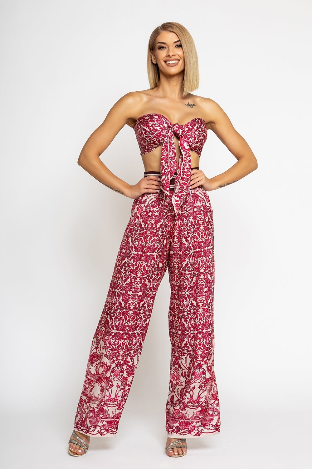 LOOSE PANTS AND VISCOSE SCARF SET - ASIA BORDEAUX